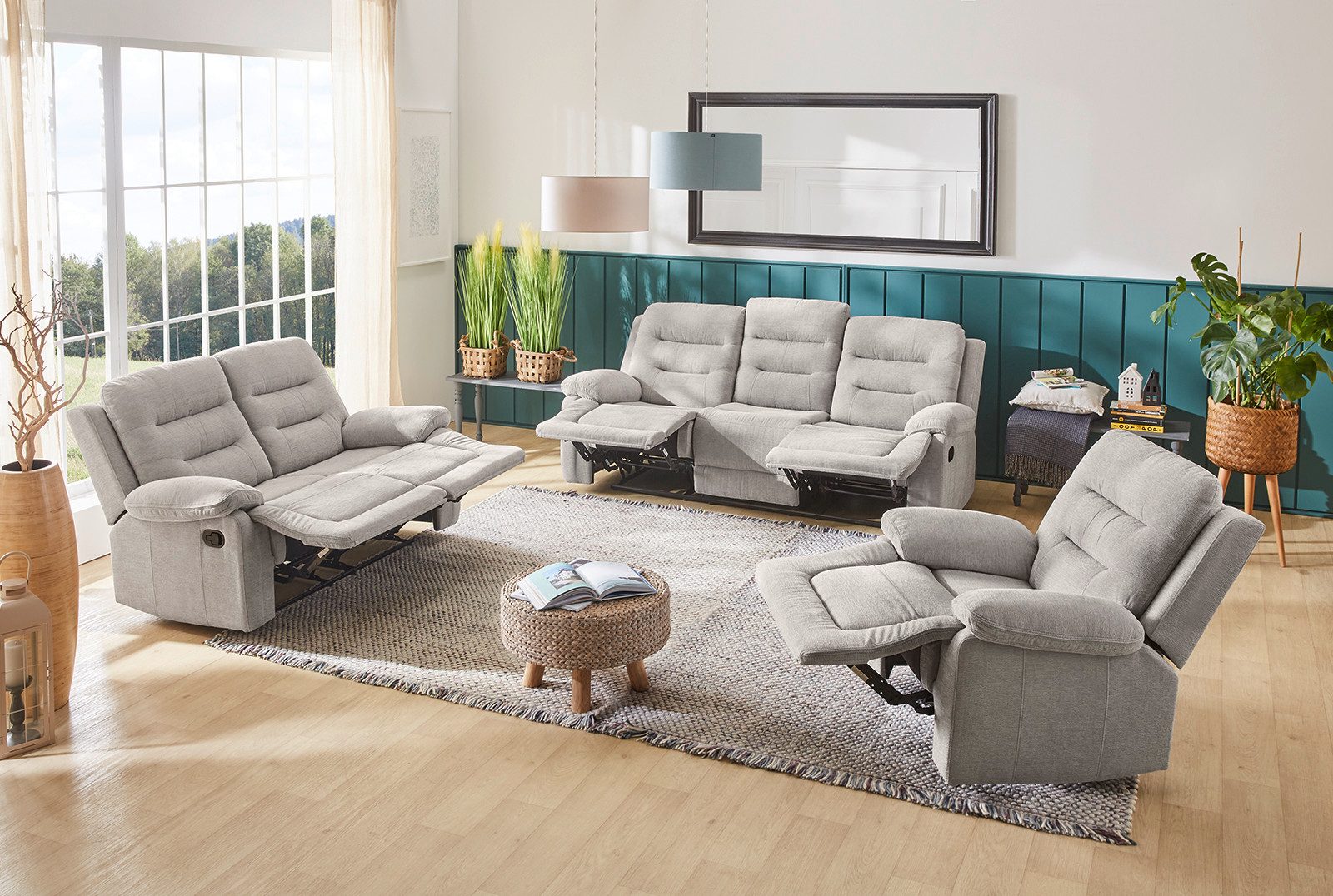 Jockenhöfer Gruppe 2-zitsbank Sylt Met ligfunctie door halfautomatische relaxfunctie, verend systeem-bekleding