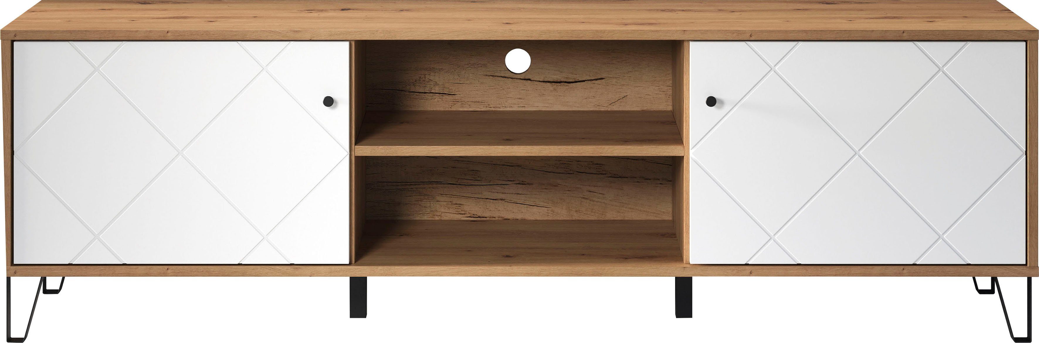 Places of Style Tv-meubel Tarragona TV-kast TV-lowboard met frezingen in ruitlook en kabeldoorvoer, Br.183 cm