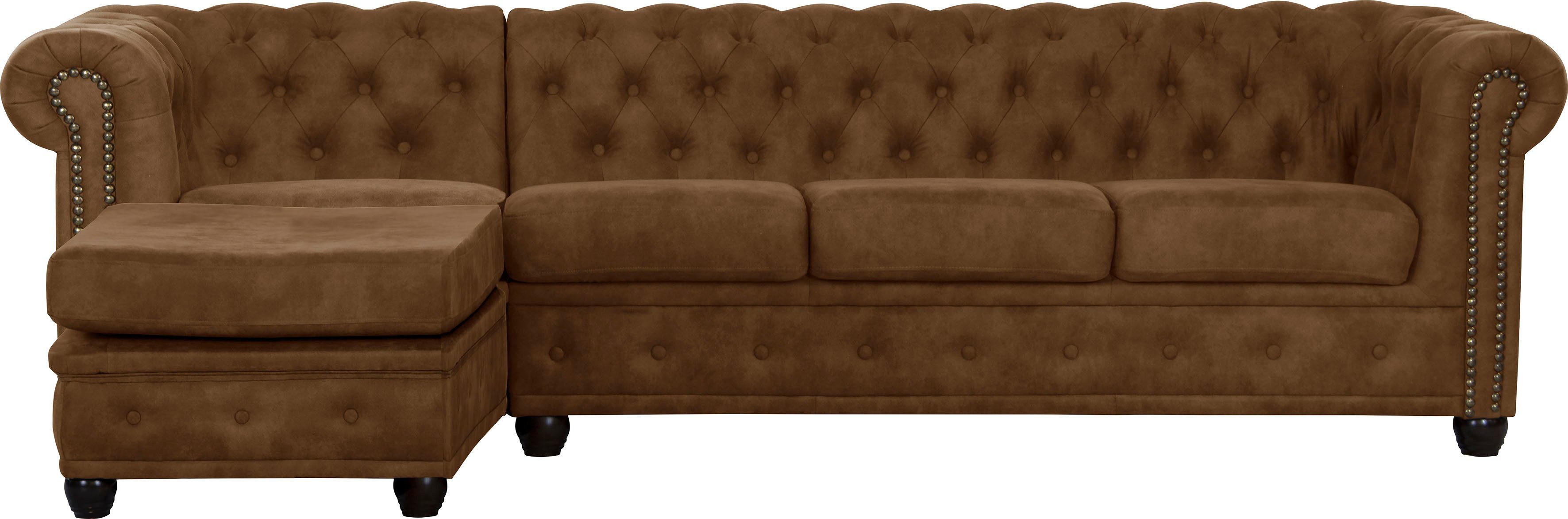 Home affaire Chesterfield-bank Rysum L-vorm Chesterfield-look met afsluitende ottomane