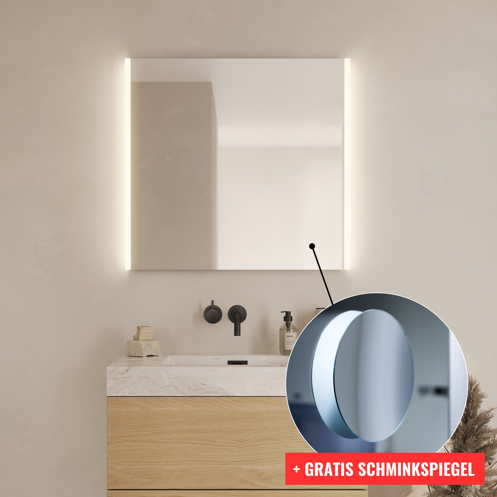 Loevschall Badspiegel Lago, spiegel bundel inclusief make-up spiegel, badkamer spiegel
