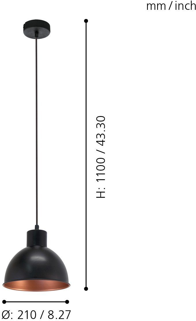EGLO Hanglamp TRURO 1 hanglamp, eettafellamp, staal, zwart, koper, E27 Vintage hanglamp, Industrial, retro hanglamp, fitting: E27
