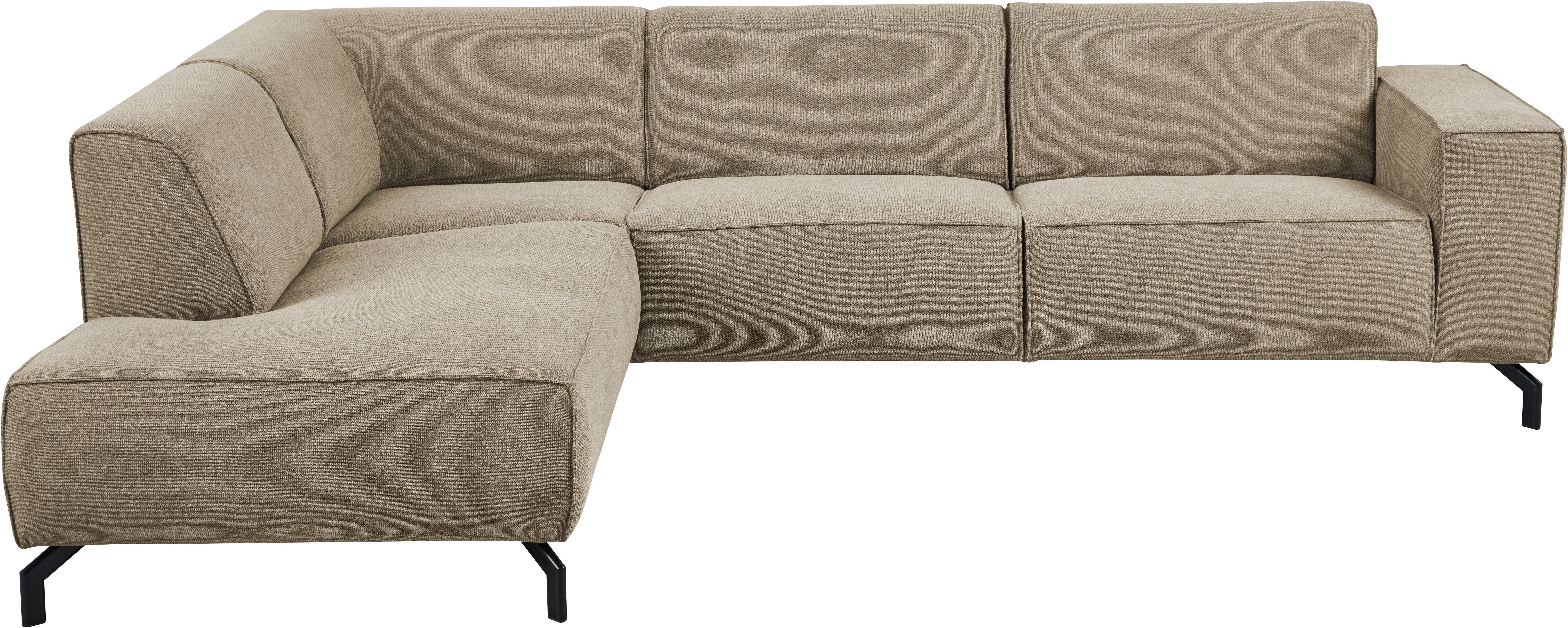 Places of Style Hoekbank Lorcan, breedte 275 cm, zacht zitgevoel met zwarte metalen poten, lederlook en zachte structuurstof