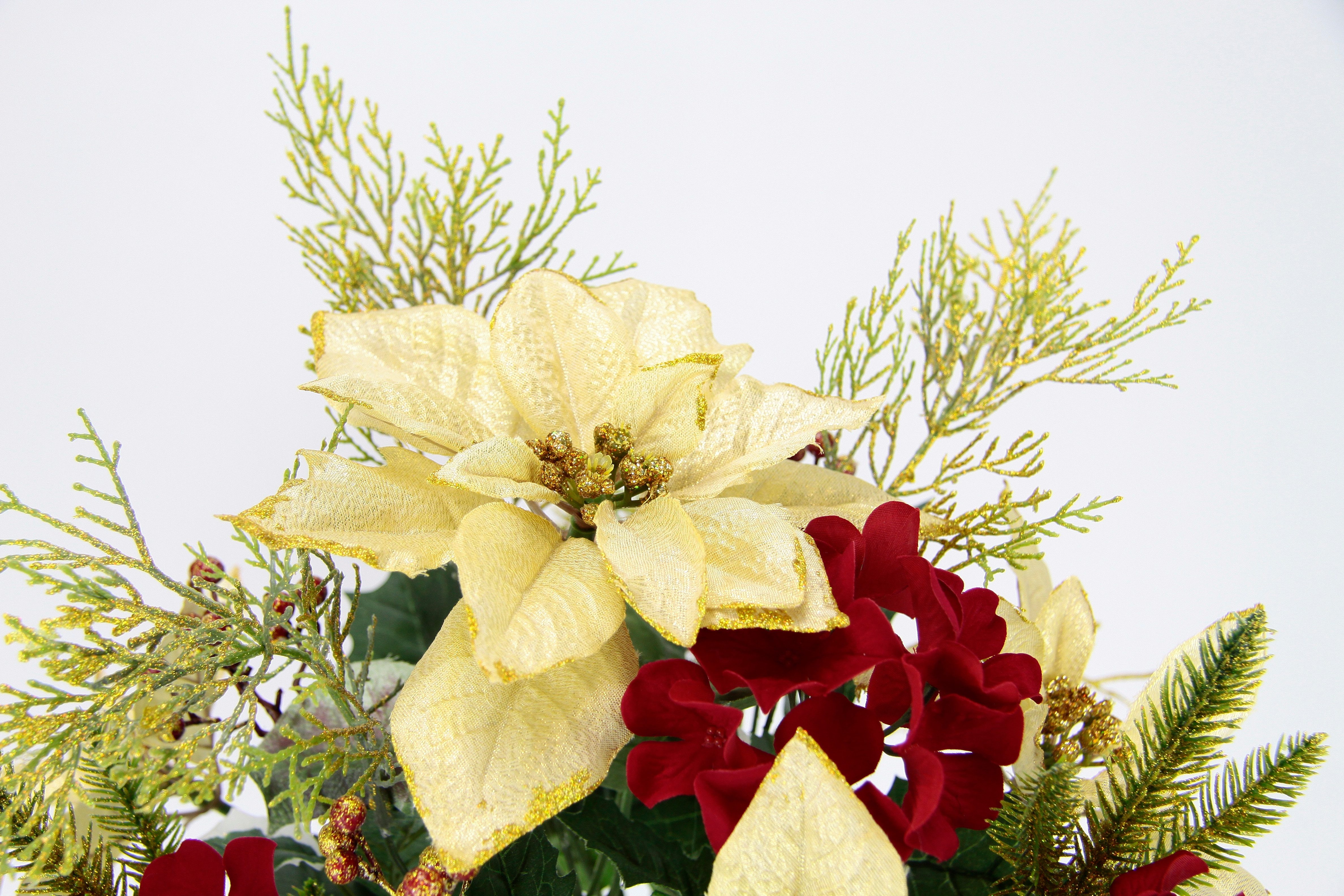 I.GE.A. Boeket kunstbloemen Boeket poinsettia/hortensia kerstster kerstdecoratie kunstbloem boeketten (1 stuk)
