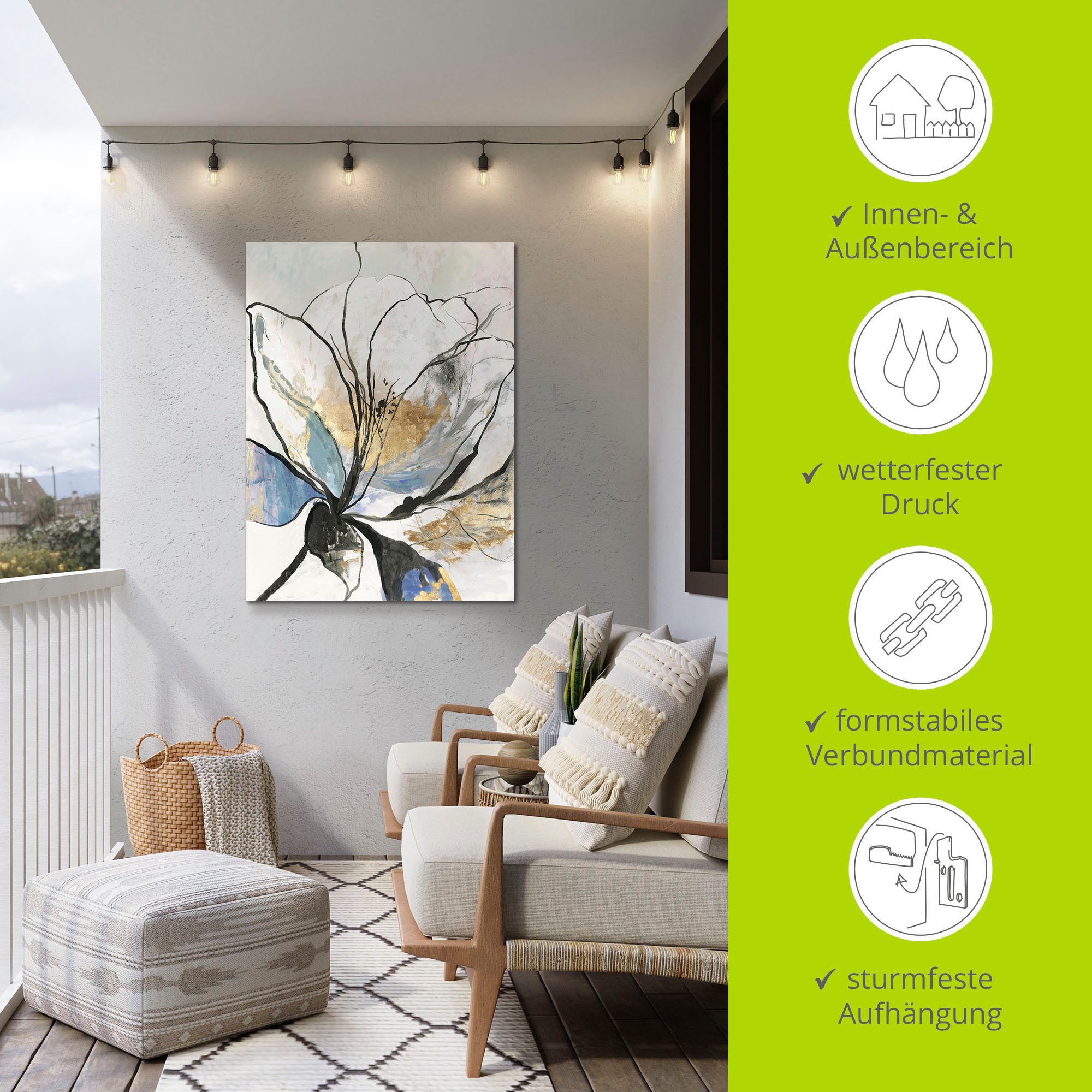 Artland Artprint Geschetst bloemenpatroon I als artprint van aluminium, artprint voor buiten, artprint op linnen, poster, muursticker