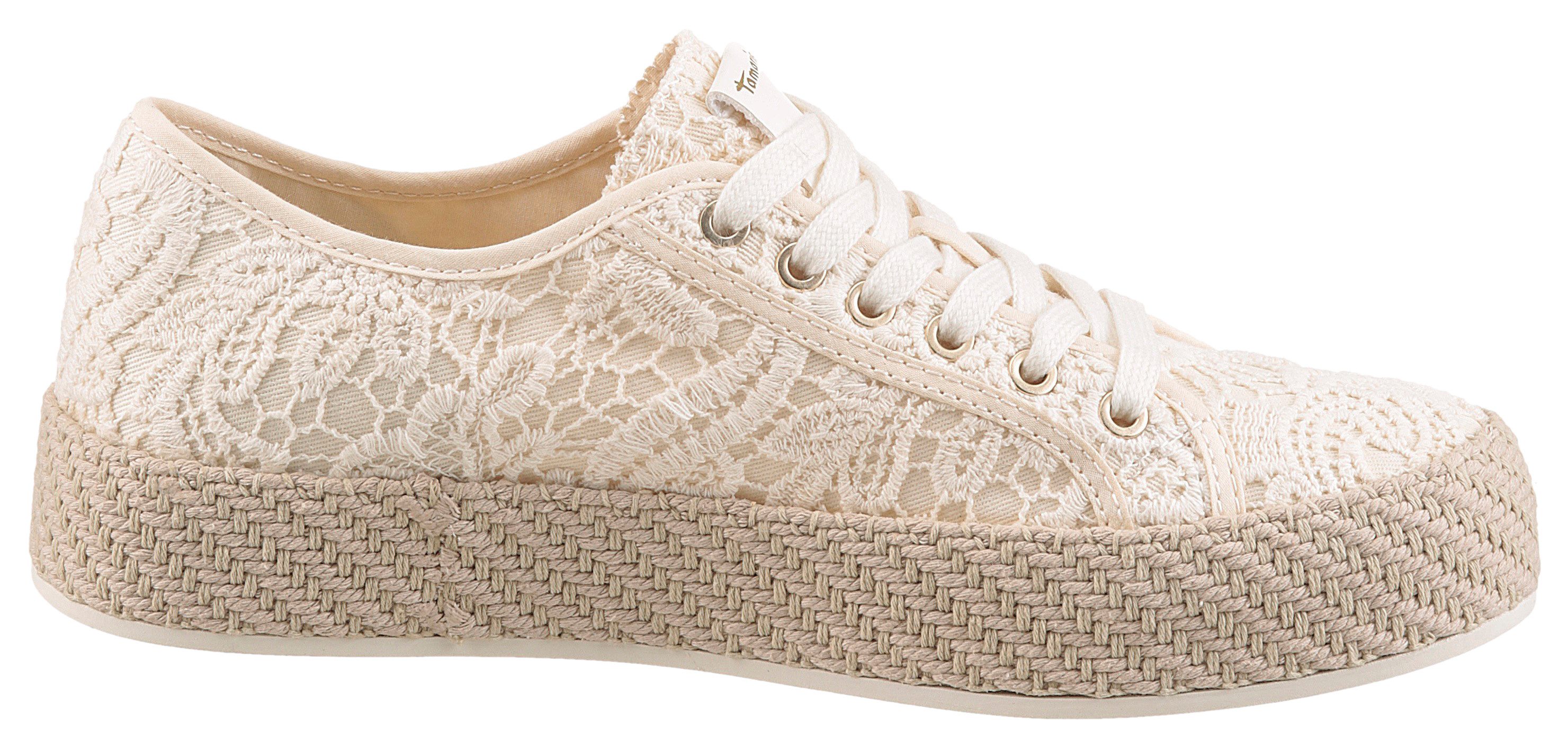 Tamaris Plateausneakers , freizeitschoen, lage schoen, veterschoen met haakapplicatie