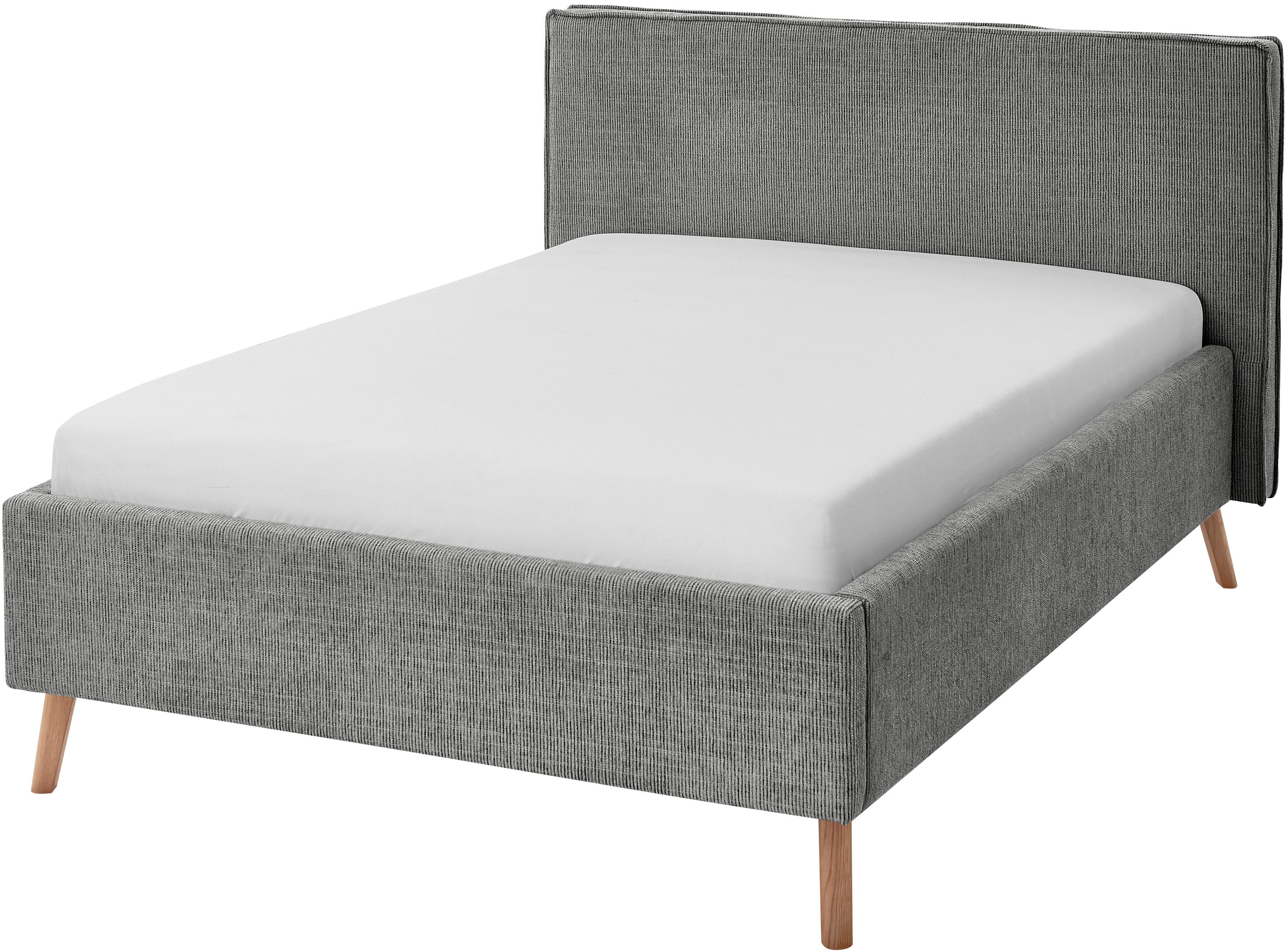 meise.möbel Gestoffeerd bed Riva met eikenkleurige houten poten, naar keuze met bedkist en lattenbodem