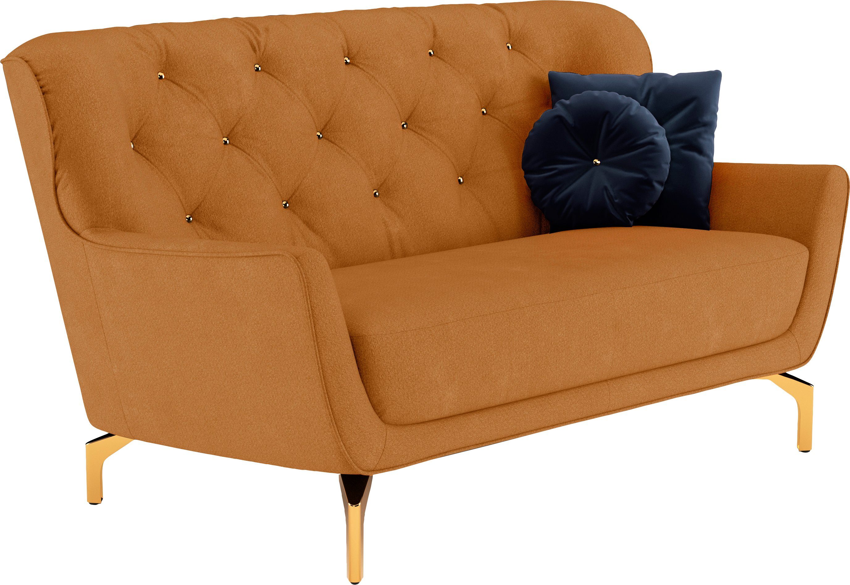 sit&more 2-zitsbank Orient 3 incl. 2 sierkussens met strassteentjes, goudkleurige metalen poten