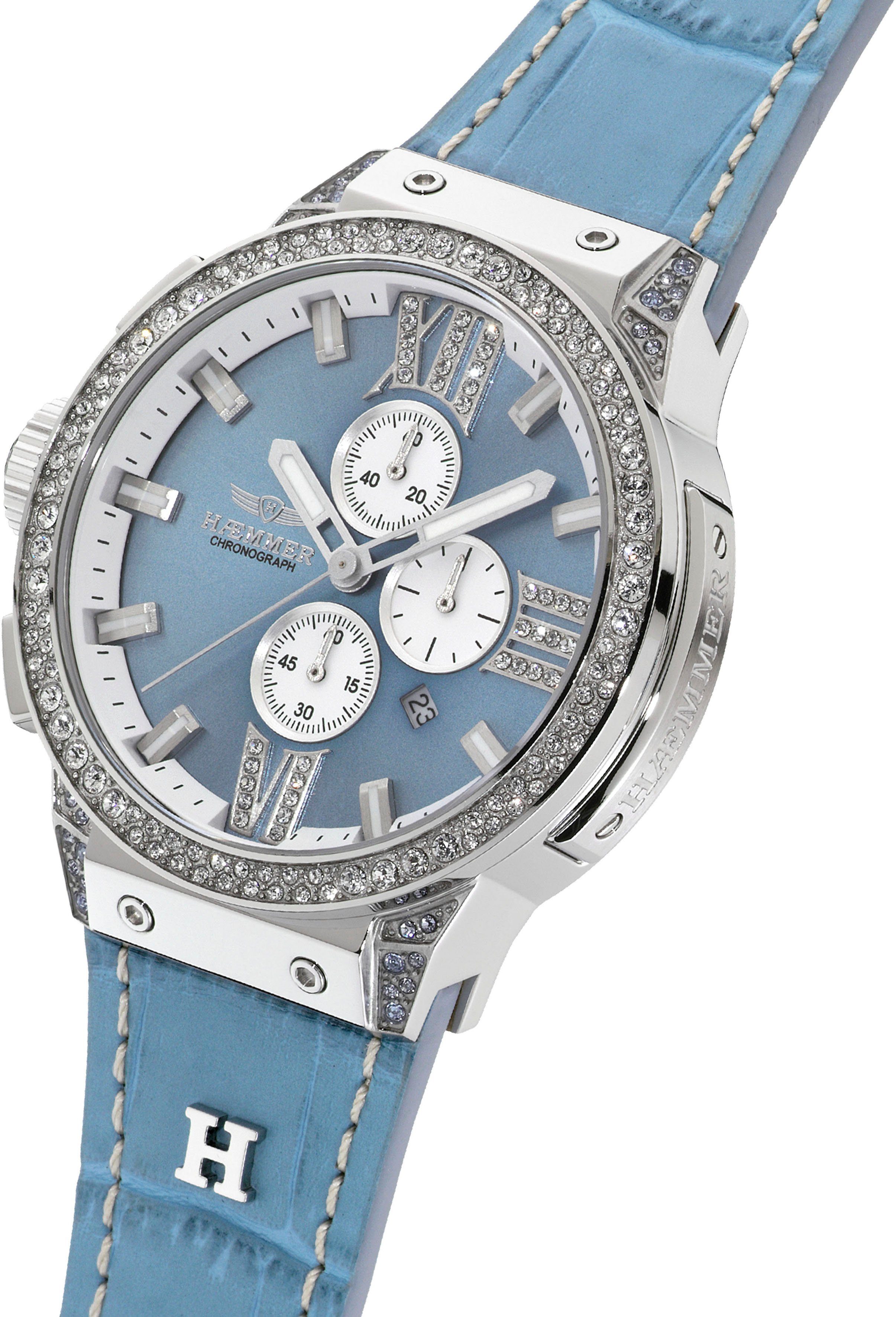 HAEMMER GERMANY Chronograaf EMINENT Quartzhorloge, dameshorloge, datum, stopwatchfunctie, saffierglas, leren band