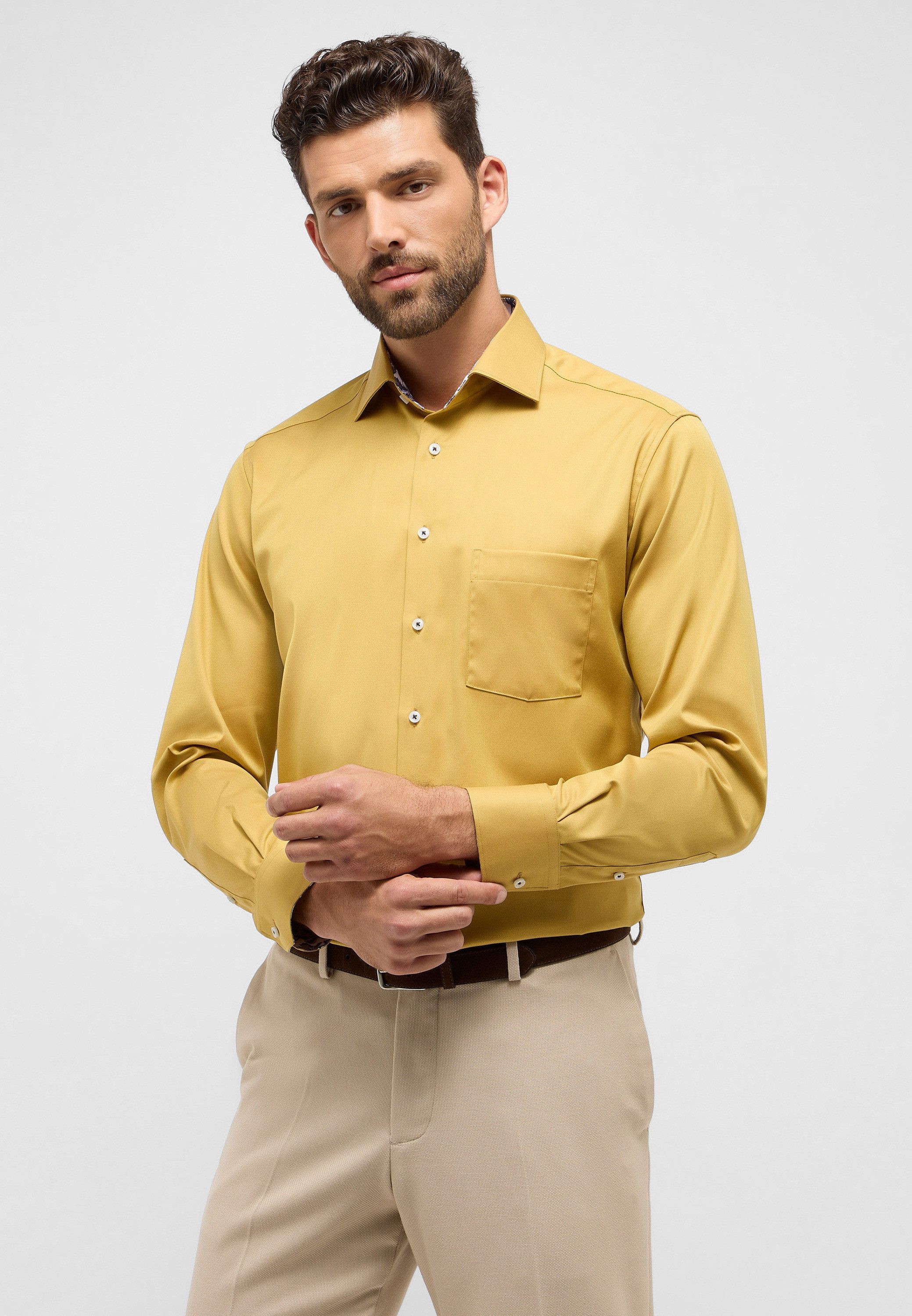 Eterna Overhemd met lange mouwen MODERN FIT NON IRON (strijkvrij) heren overhemden maat 46 geel