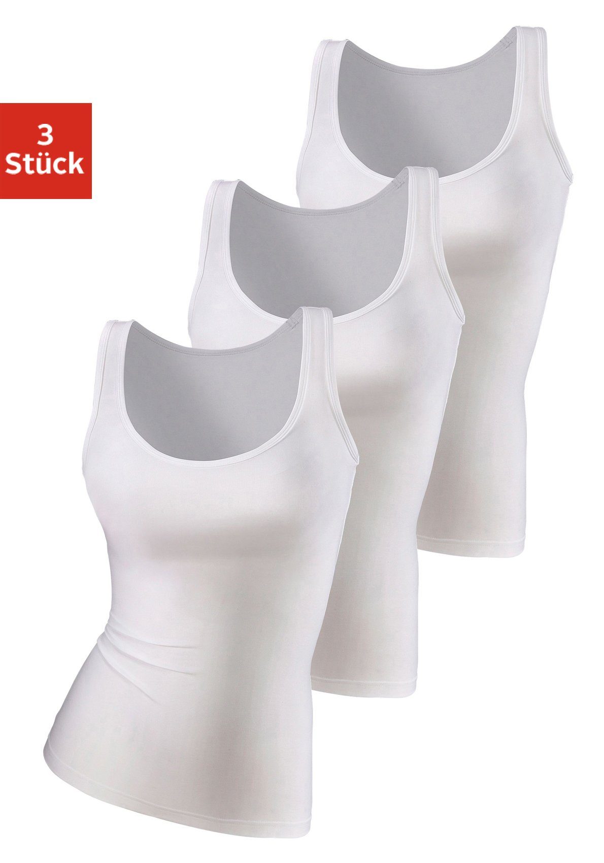 vivance active Hemd van zachte microvezel, tanktop, onderhemd (Set van 3) dames armloze tops maat 40/42 wit