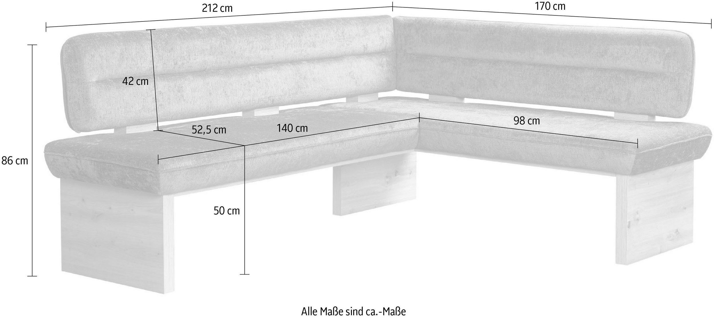 Home affaire Hoekbank Louise gestoffeerde bank, eetkamerbank, keukenbank met nosag golfveren in de zitting voor meer comfort, breedte 212x170 cm
