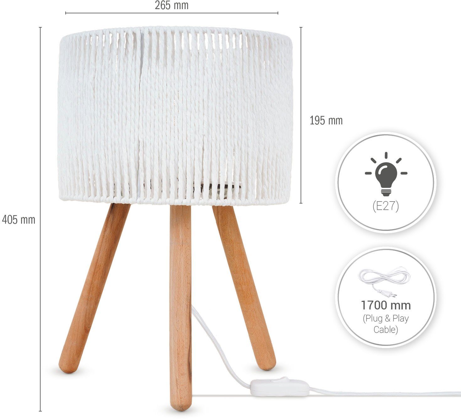 Paco Home Tafellamp Pita Nacht schrijf lampenkap Boho hout statief E27