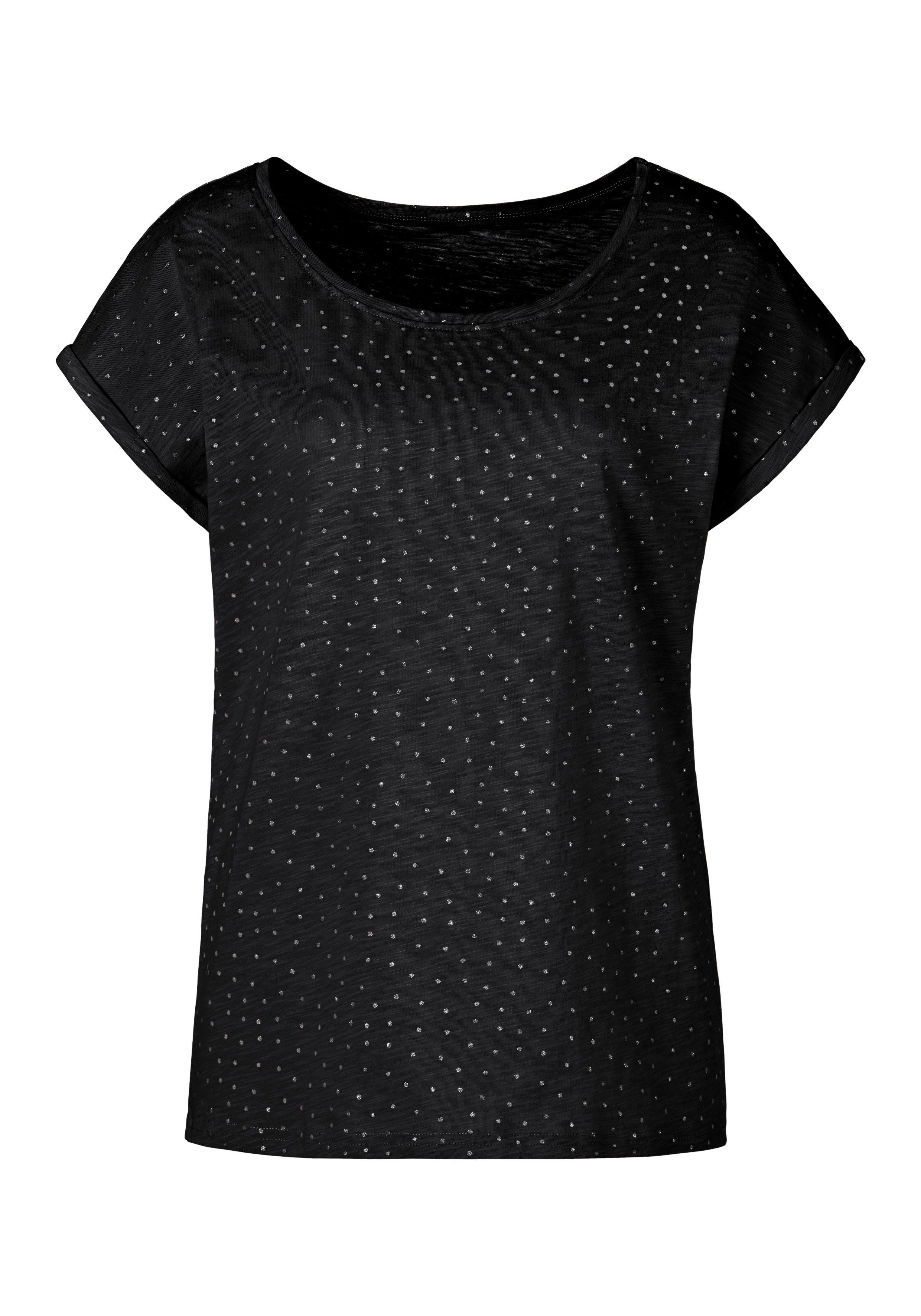 Vivance Shirt met korte mouwen Met zilverkleurige glitterstippen (Set van 2)