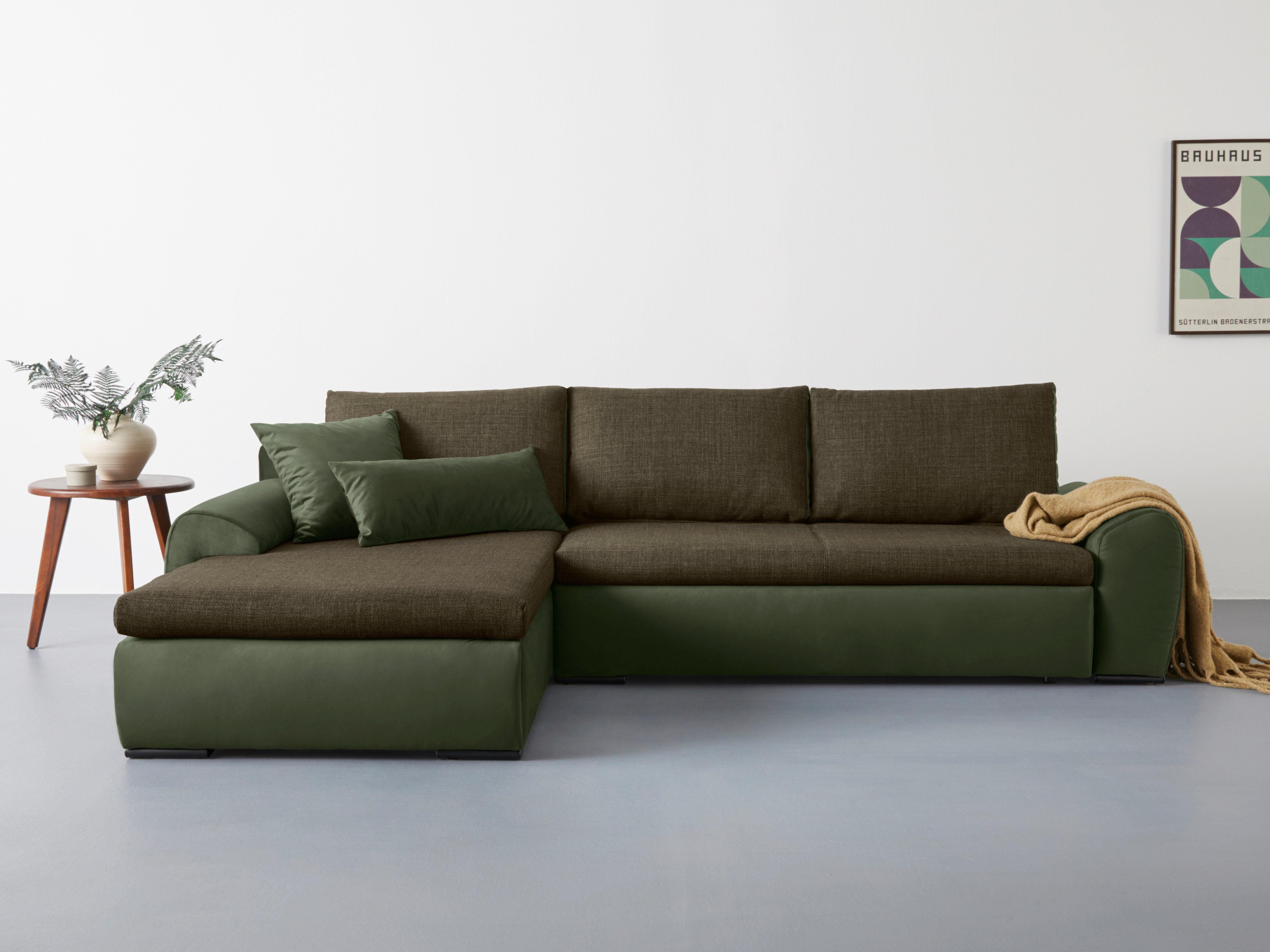 Home affaire Hoekbank Win, L-vorm, breedte 285cm optioneel met slaapfunctie en bedkast, taupe, corduroy