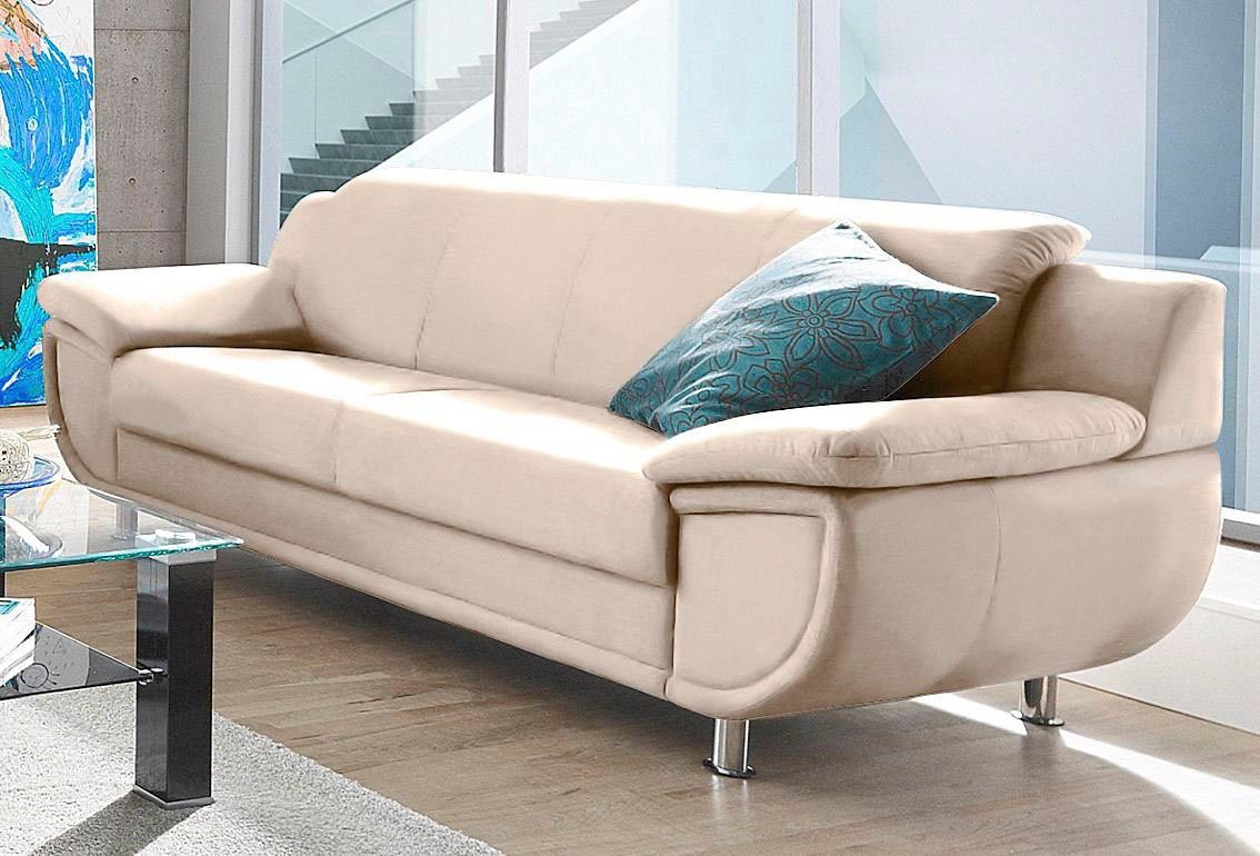 TRENDMANUFAKTUR 3-zitsbank Rondo, breedte 207 cm, brede armleuningen, chromen poten Big-sofa optioneel met bonnellvering, in verschillende bekledingen