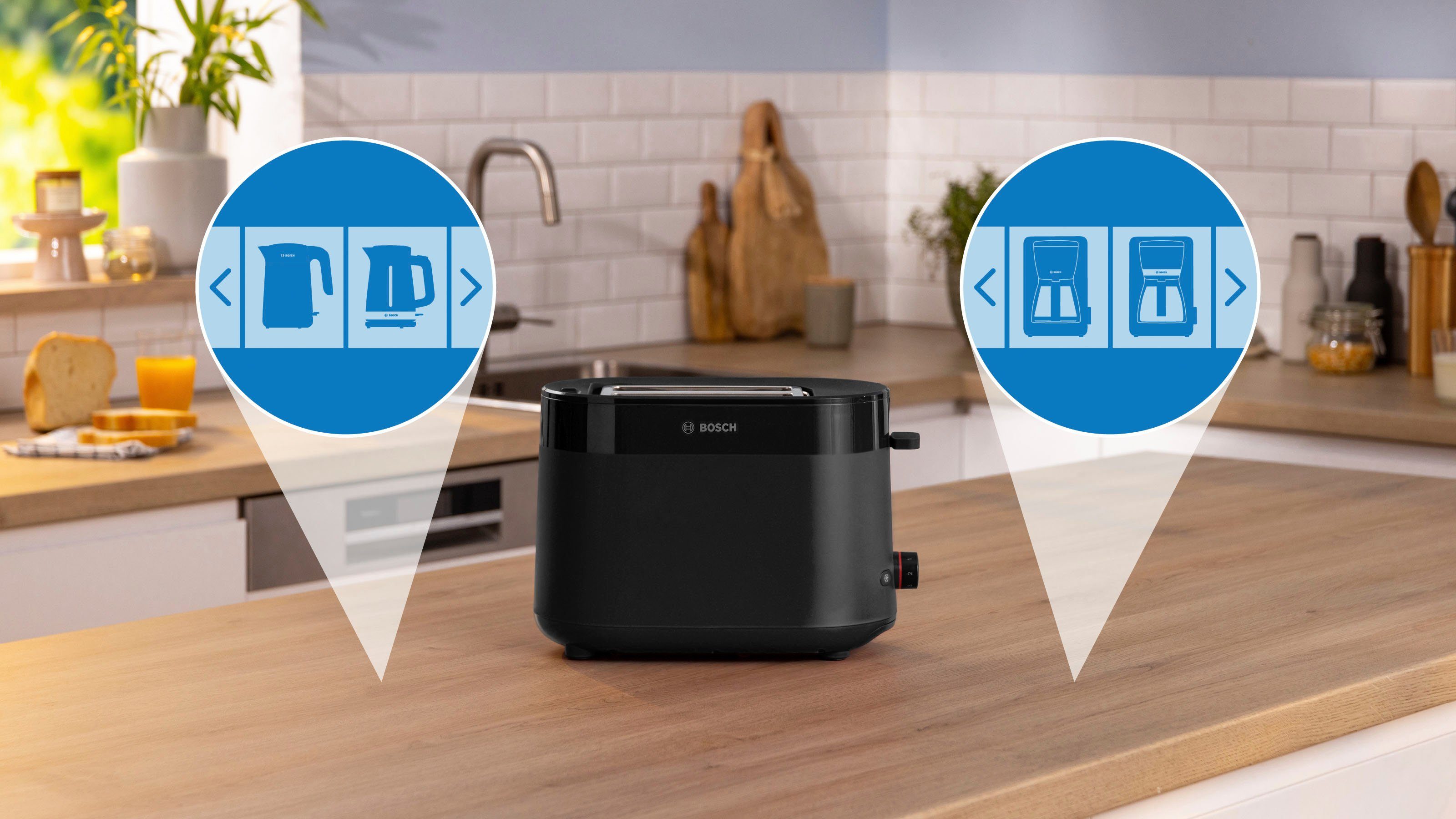 BOSCH Toaster MyMoment TAT2M123 geïntegreerde opzet voor broodjes, ontdooi-functie, brood centreren, auto off