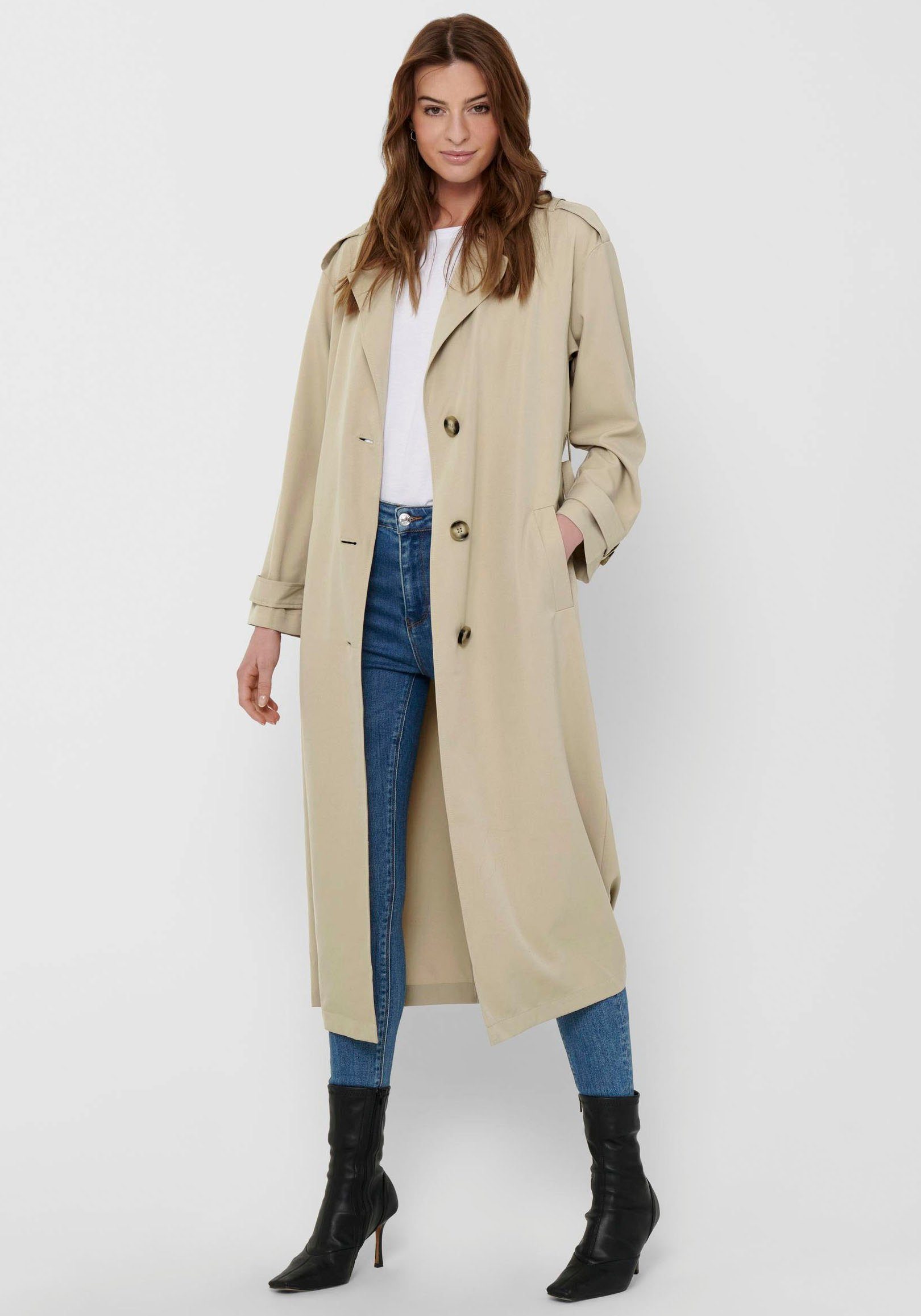 Only Trenchcoat ONLLINE X-LONG TRENCHCOAT OTW NOOS met bindriem in de taille - 2 zijzakken