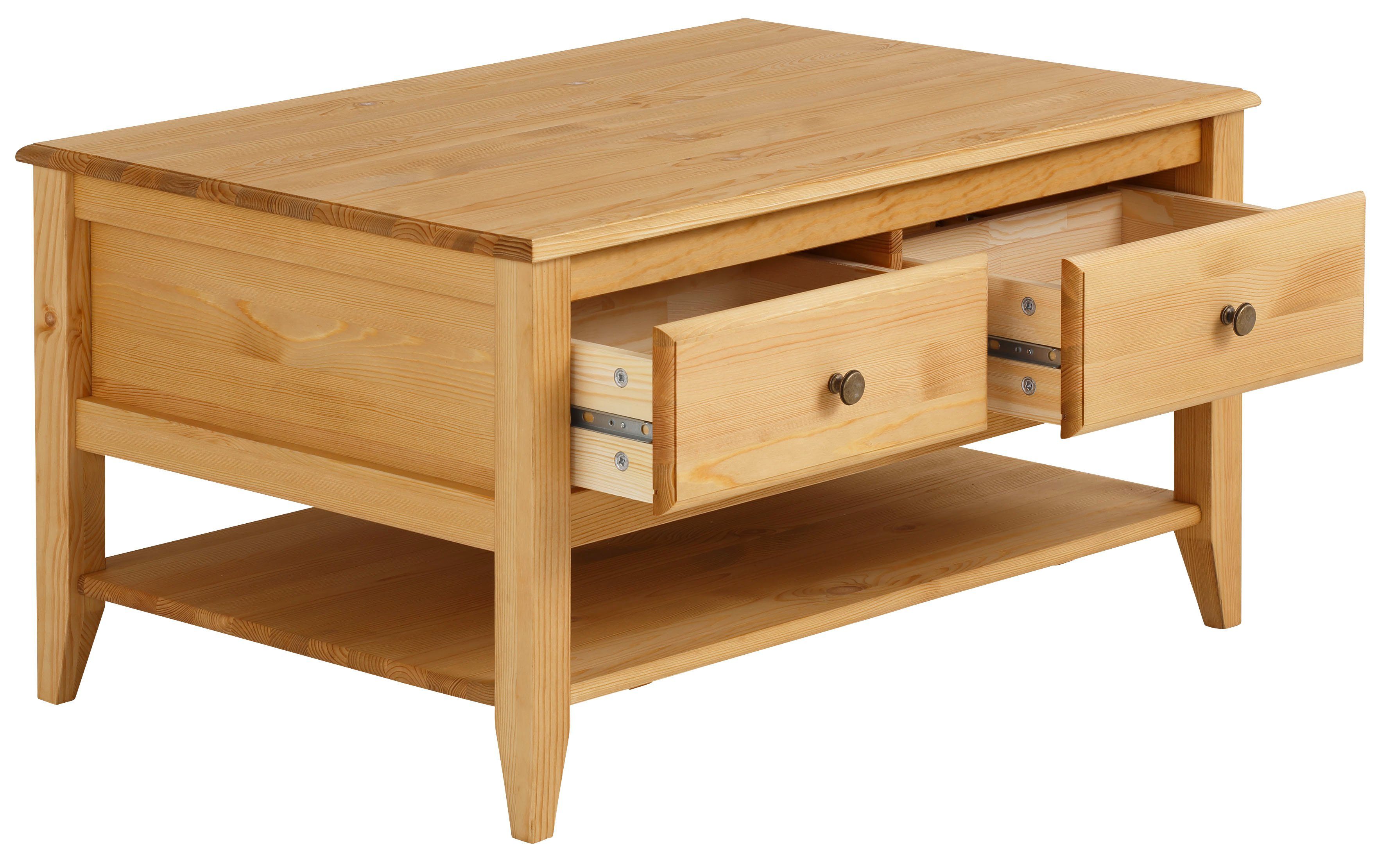 Home affaire Salontafel Leonis Breedte 89 cm, met lades en legplank, van massief grenen
