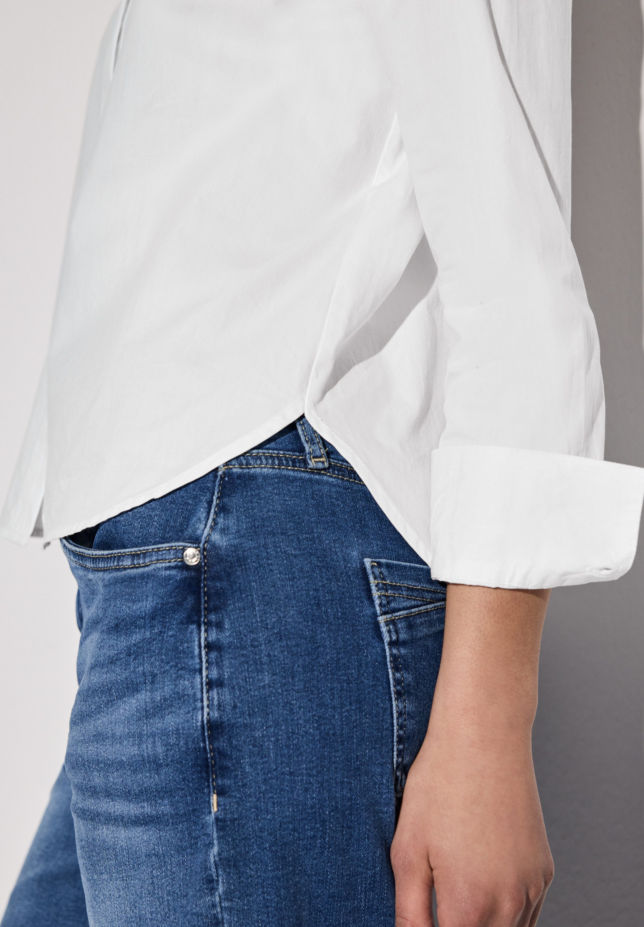 STREET ONE Overhemdblouse met afgeronde zoom en van 100% katoen