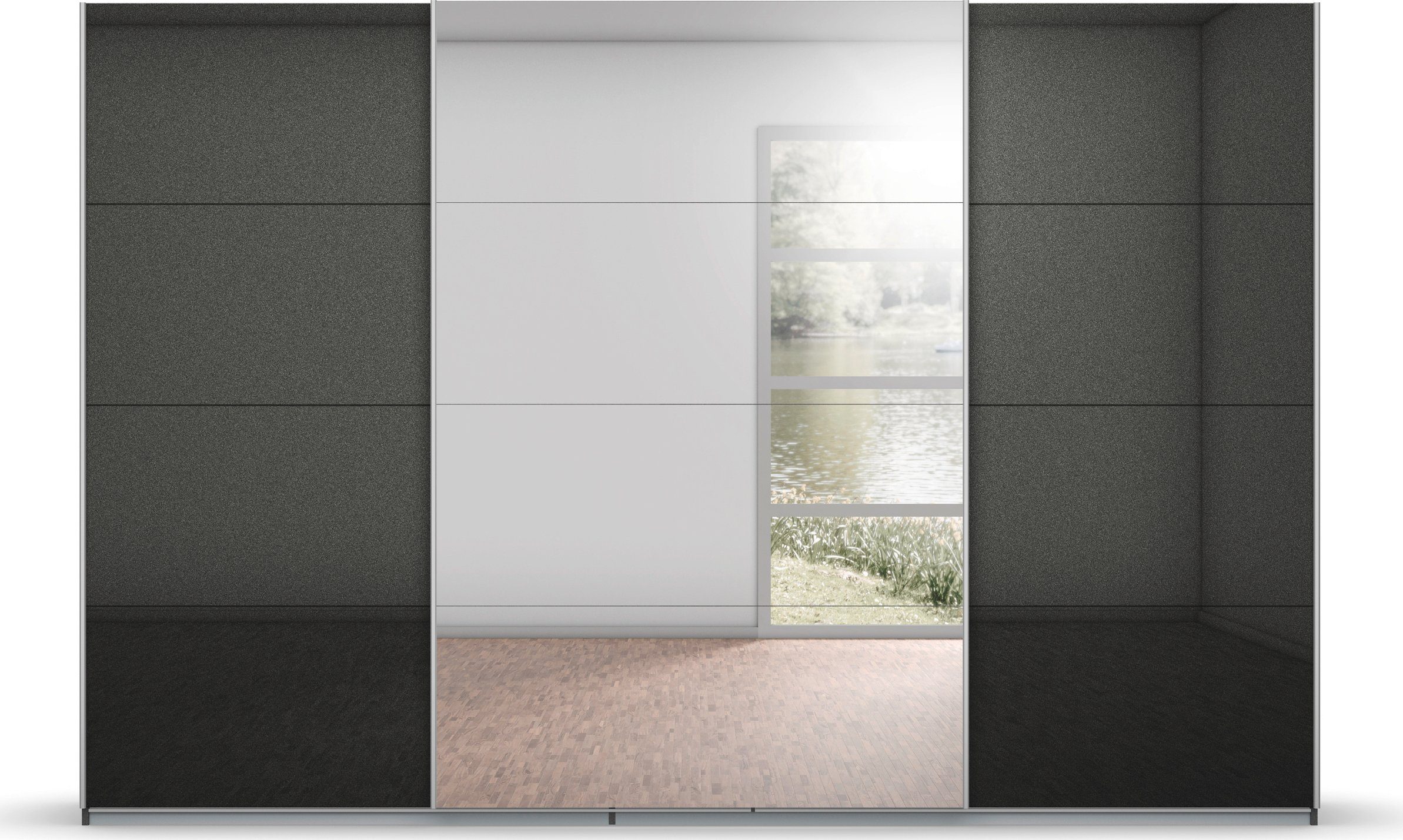 rauch Zweefdeurkast Koluna Hoogglansfront met spiegel, inclusief 2 lades en extra planken