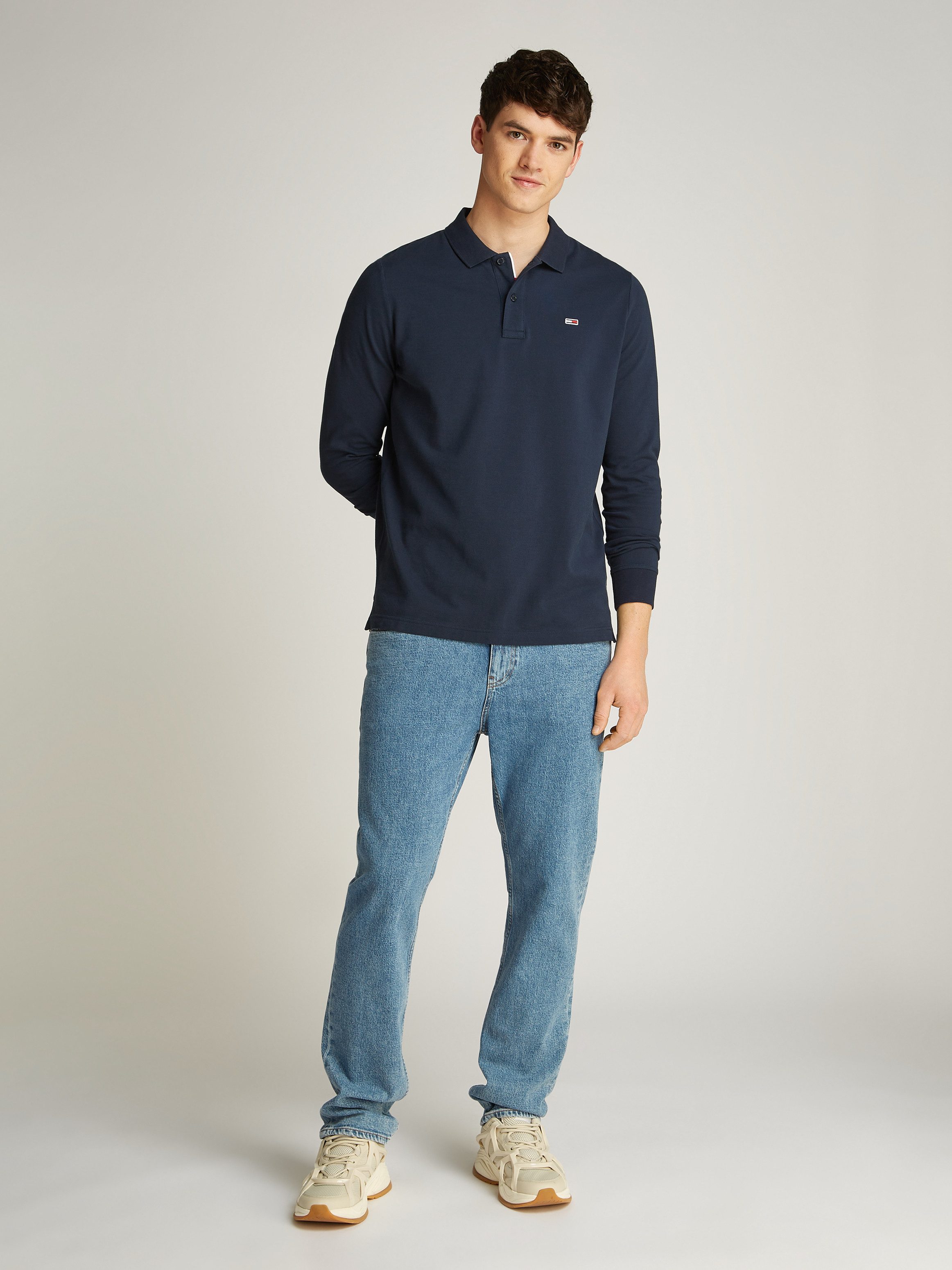 Tommy Jeans Plus Poloshirt met lange mouwen TJM SLIM PLACKET POLO LS EXT in grote maten, logoborduring