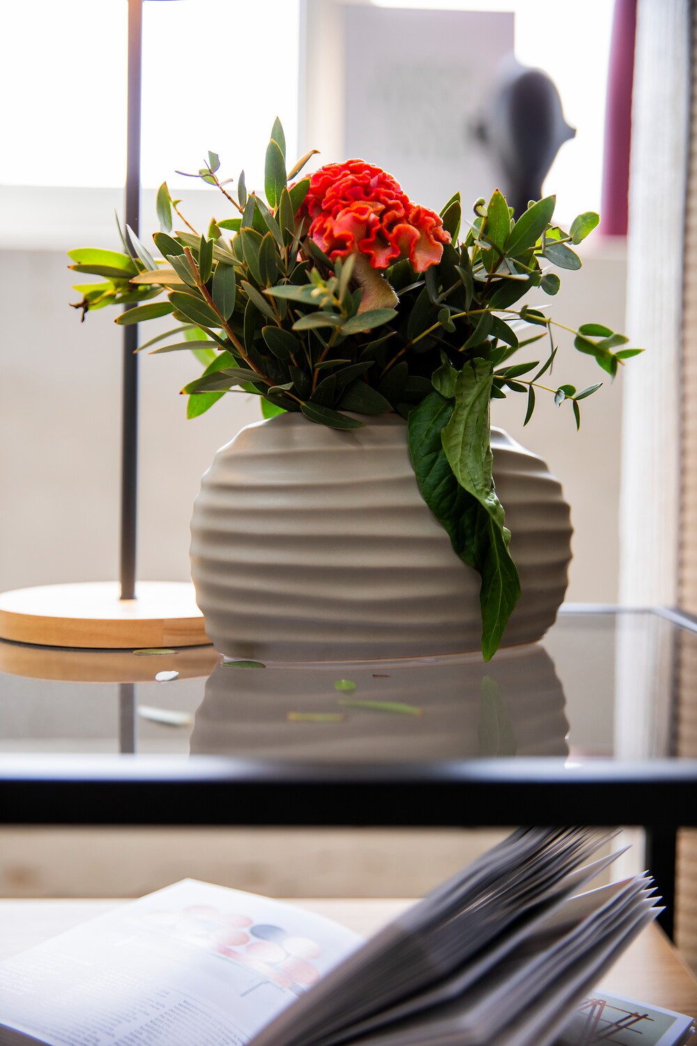 I.GE.A. Siervaas KERAMIK-VASE 2-delig set kleine vaas wit modern keramiek tafel keuken kantoor pampasgras