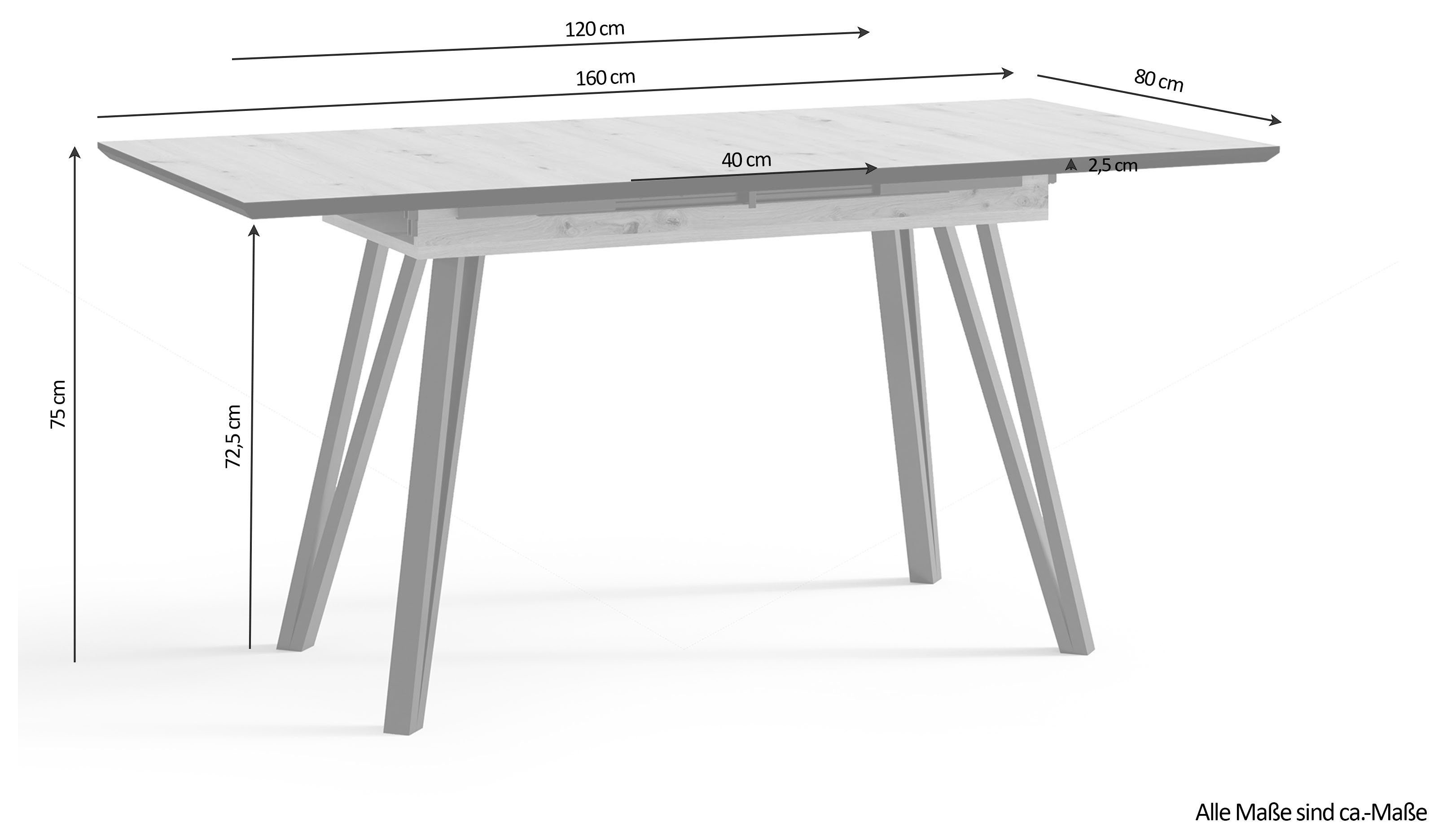 byLIVING Eettafel Keulen uittrekbaar met binnenin geplaatst inlegblad