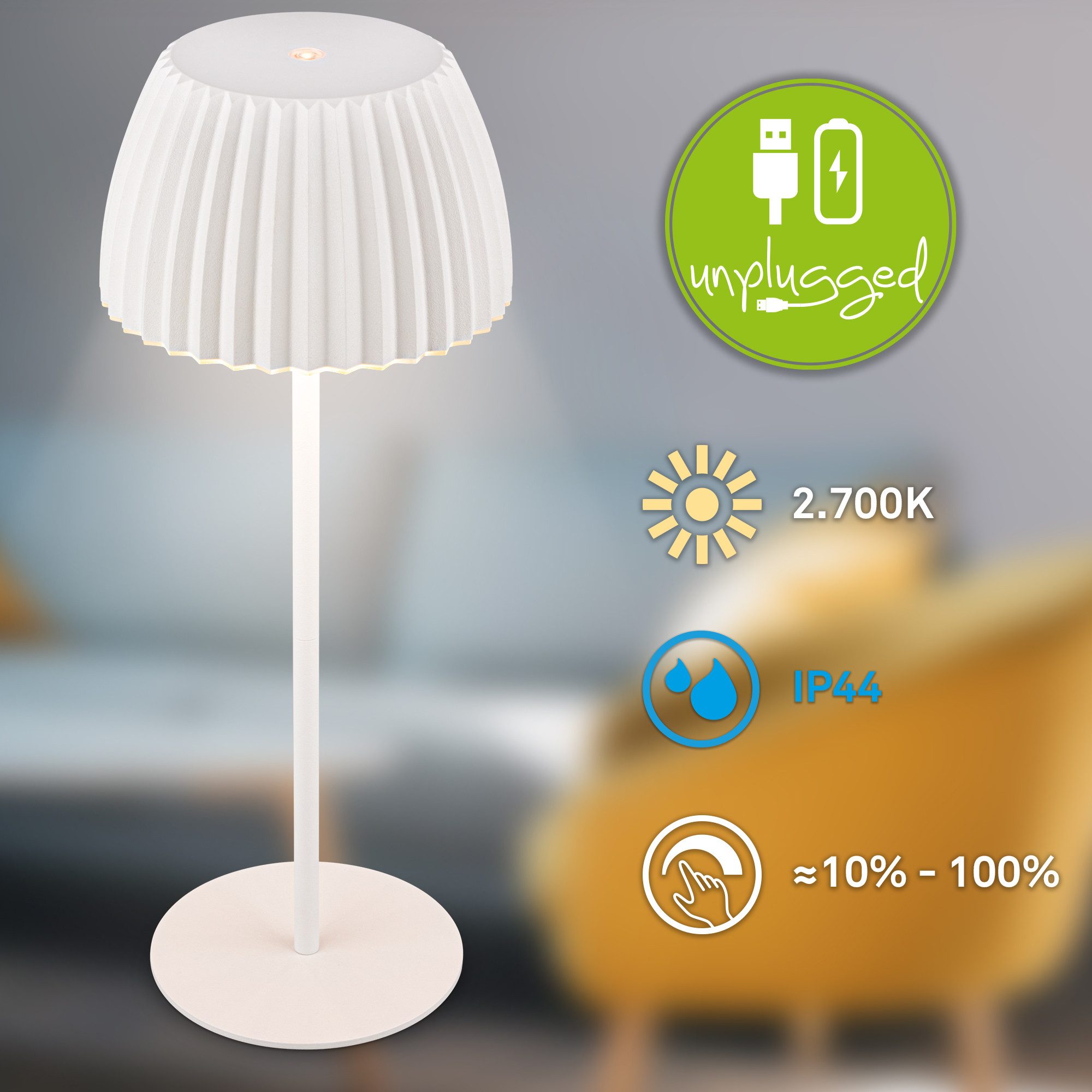 Briloner Leuchten Led-tafellamp Accu LED tafellamp, wit
