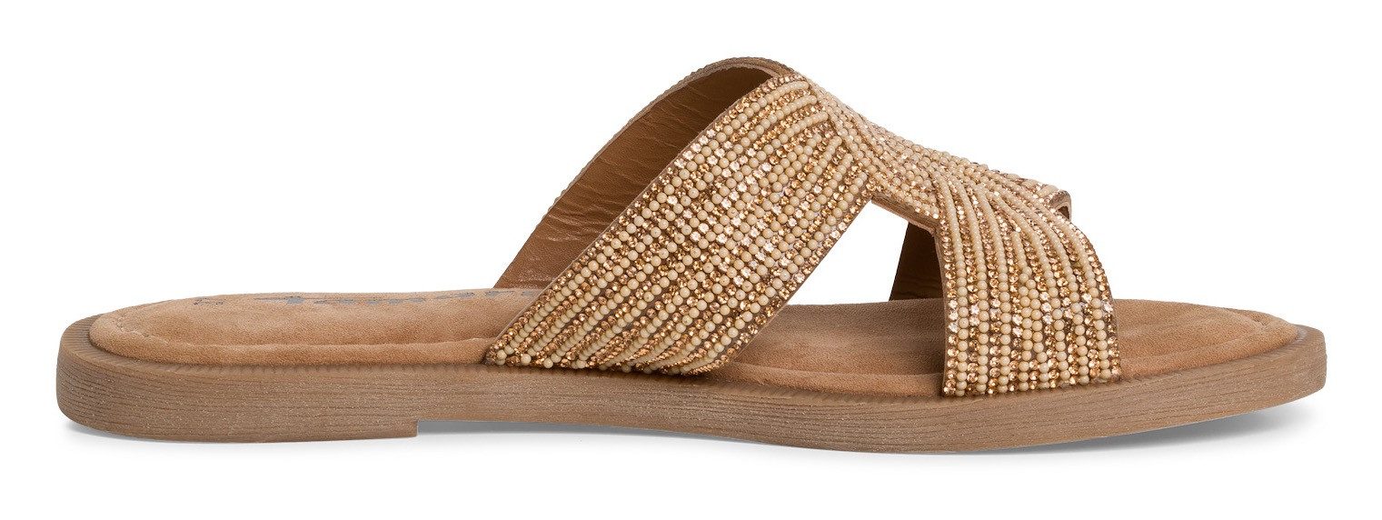 Tamaris Slippers , blokhak, feestmode, zomerschoen met fonkelende bandage