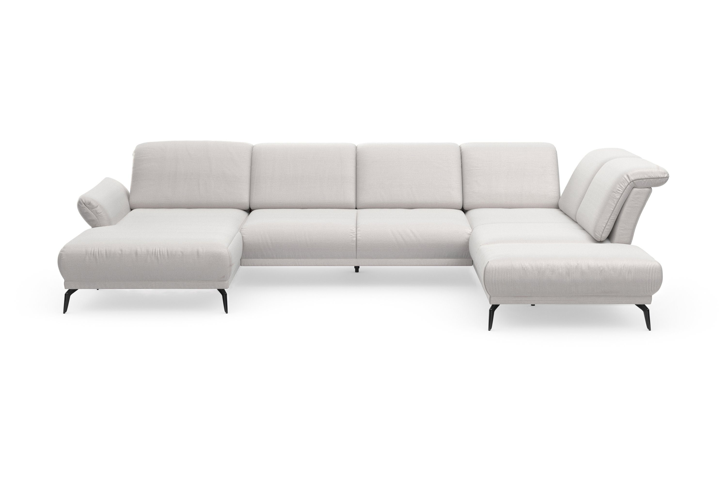 INOSIGN Zithoek Coco U-vorm Verstelbare zitdiepte, armleuning en hoofdeind, cordbekleding, poothoogte 15 cm