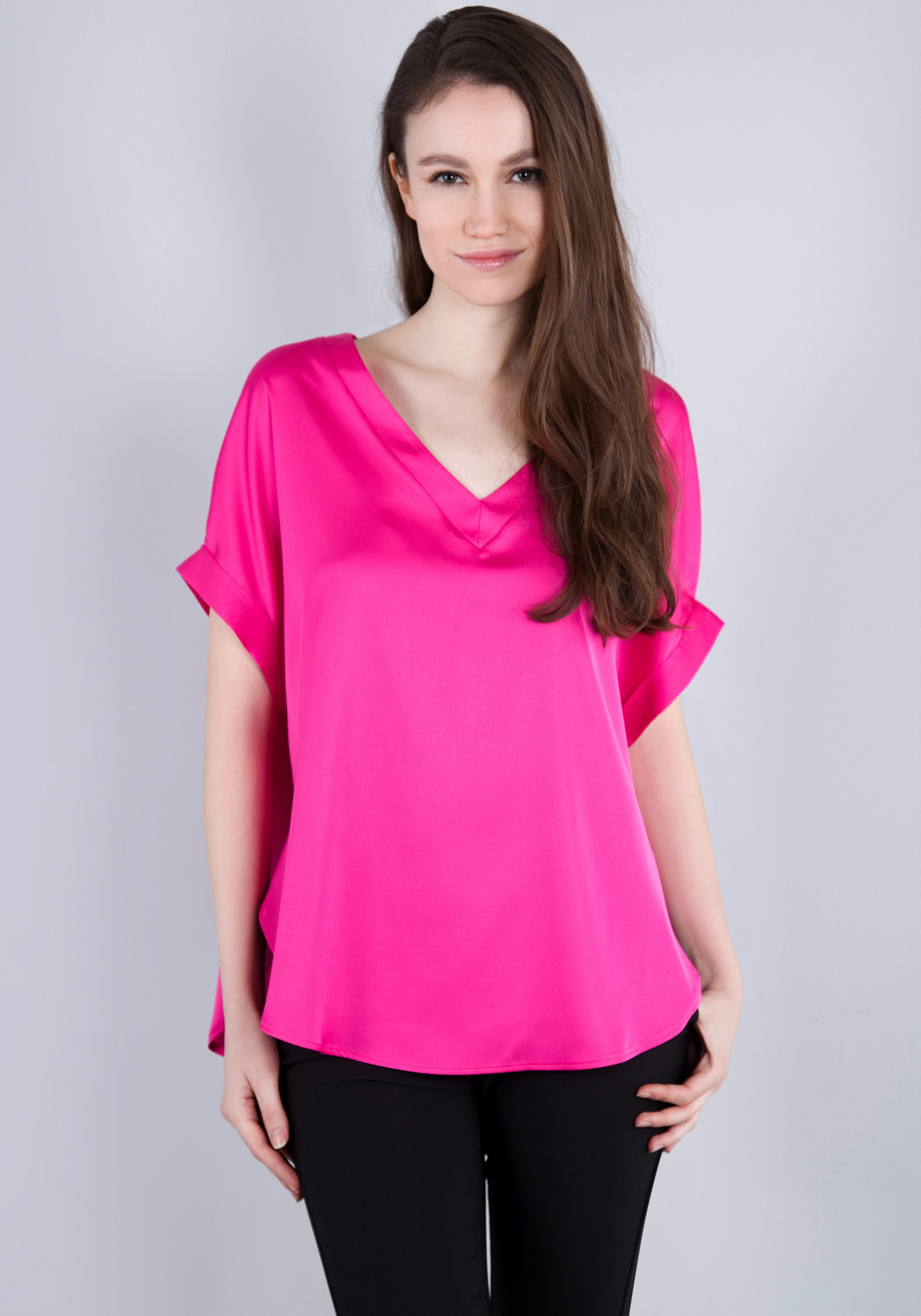 IMPERIAL Shirt Casual satijnen shirt met afgeronde zoom
