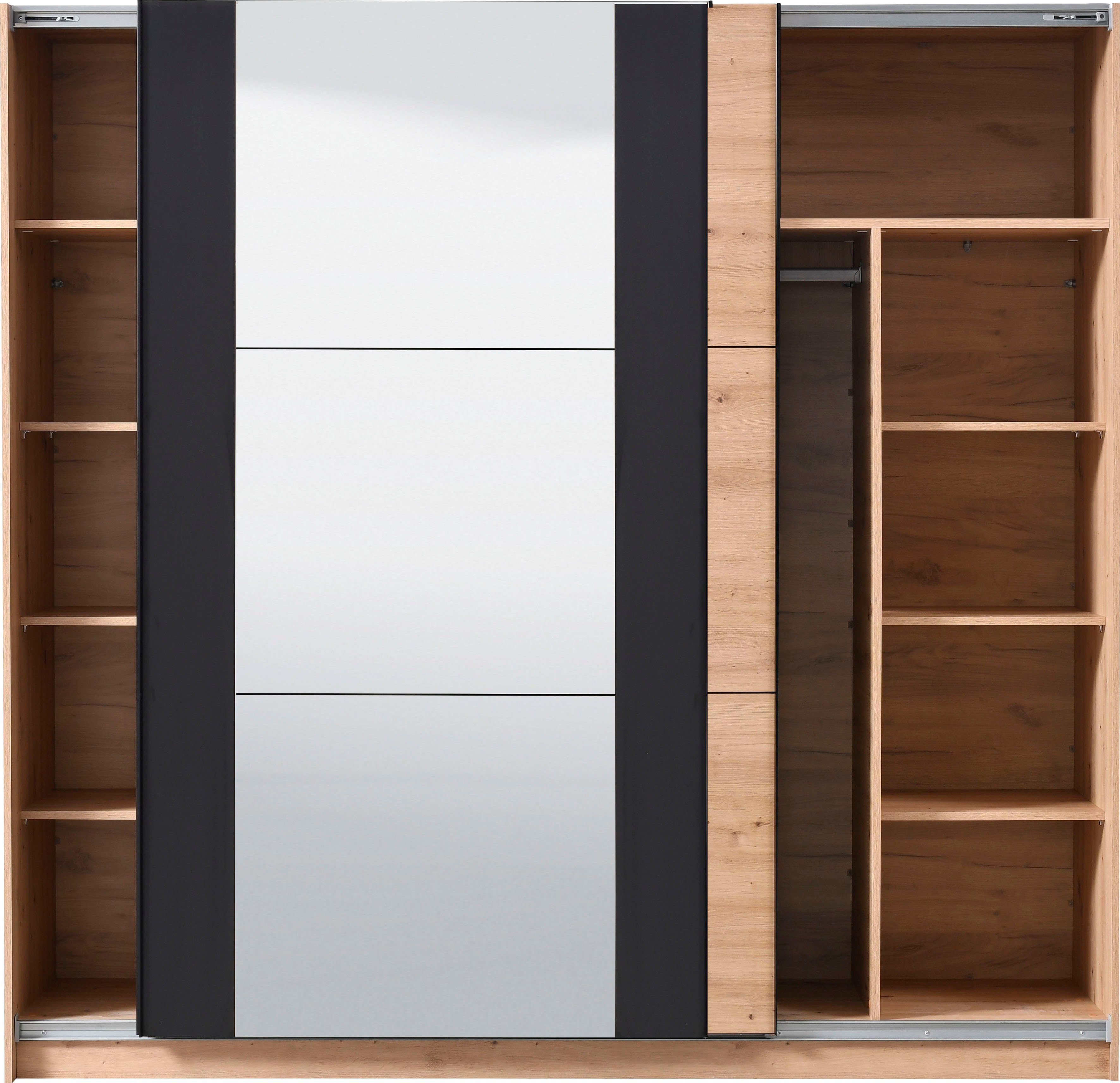 INOSIGN Zweefdeurkast Sardinia, kledingkast met spiegel, FSC®-gecertificeerd inclusief binnenindeling, 217x210x62,5 cm, abs beschermranden