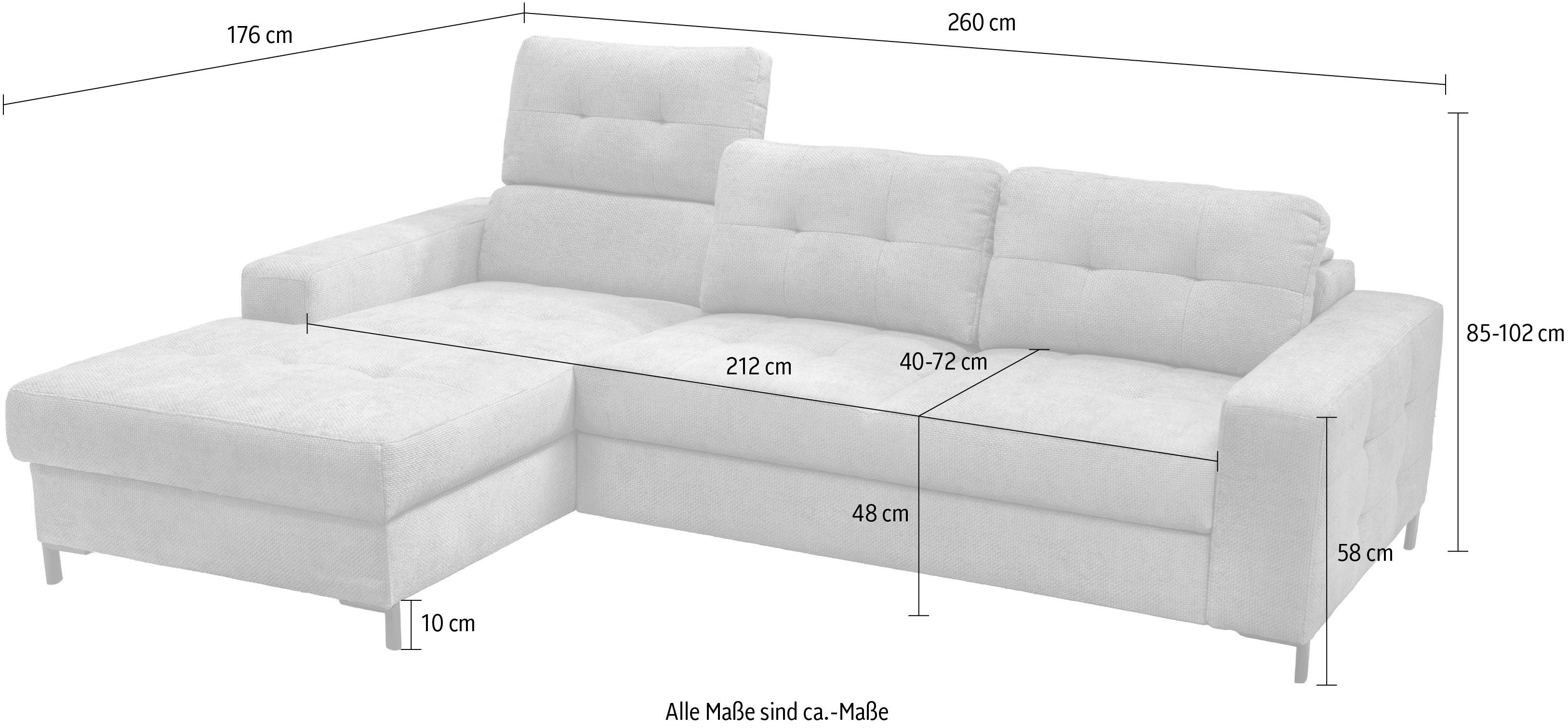 exxpo - sofa fashion Hoekbank Bonito, met rug- en zitdiepteverstelling, inclusief bed & bedlade