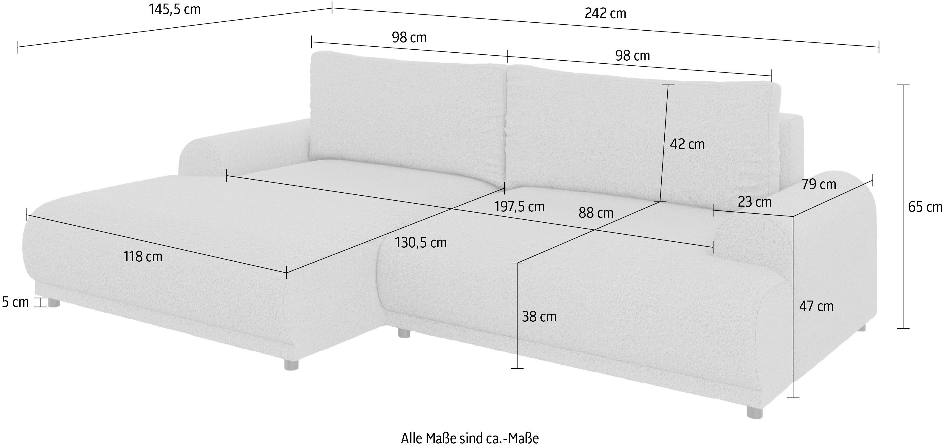 INOSIGN Hoekbank Marsby, met bedfunctie en bedlade, afmetingen: B/H/D 242/65/145 cm