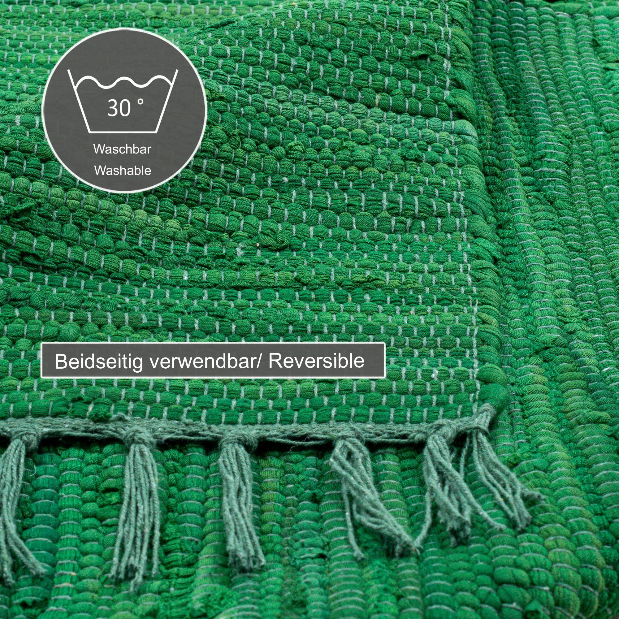 THEKO Vloerkleed Happy Cotton Handgeweven vloerkleed, platweefsel, puur katoen, met de hand geweven, met franje
