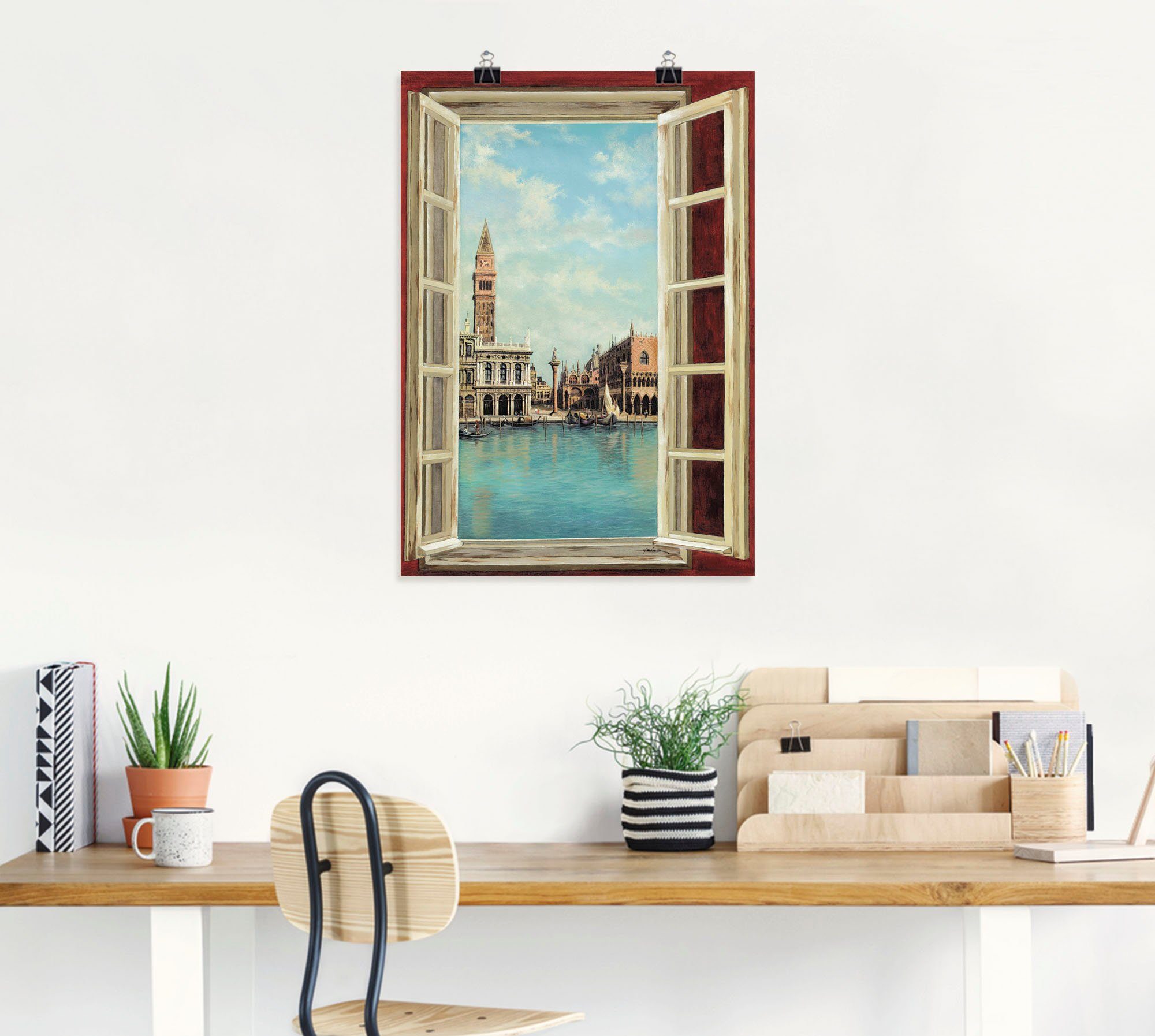 Artland Artprint Raam met uitzicht op Venetië als artprint op linnen, poster, muursticker in verschillende maten