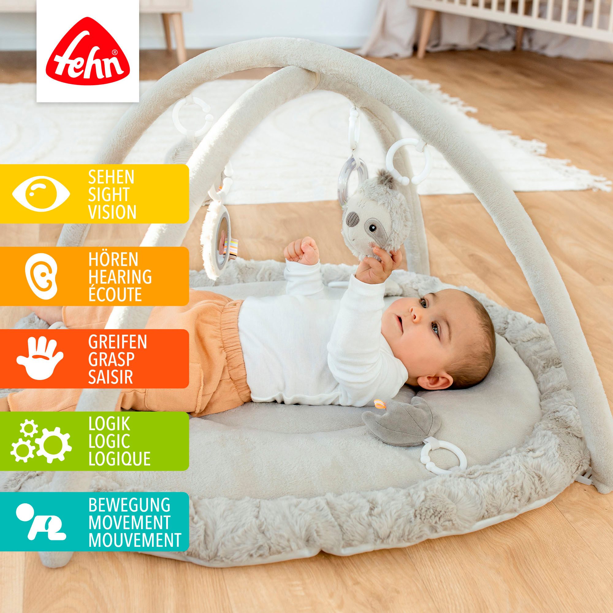 Fehn Speelboog Lazy, Crazy & Pink, Luiaard, 3-D-Activity-Dek