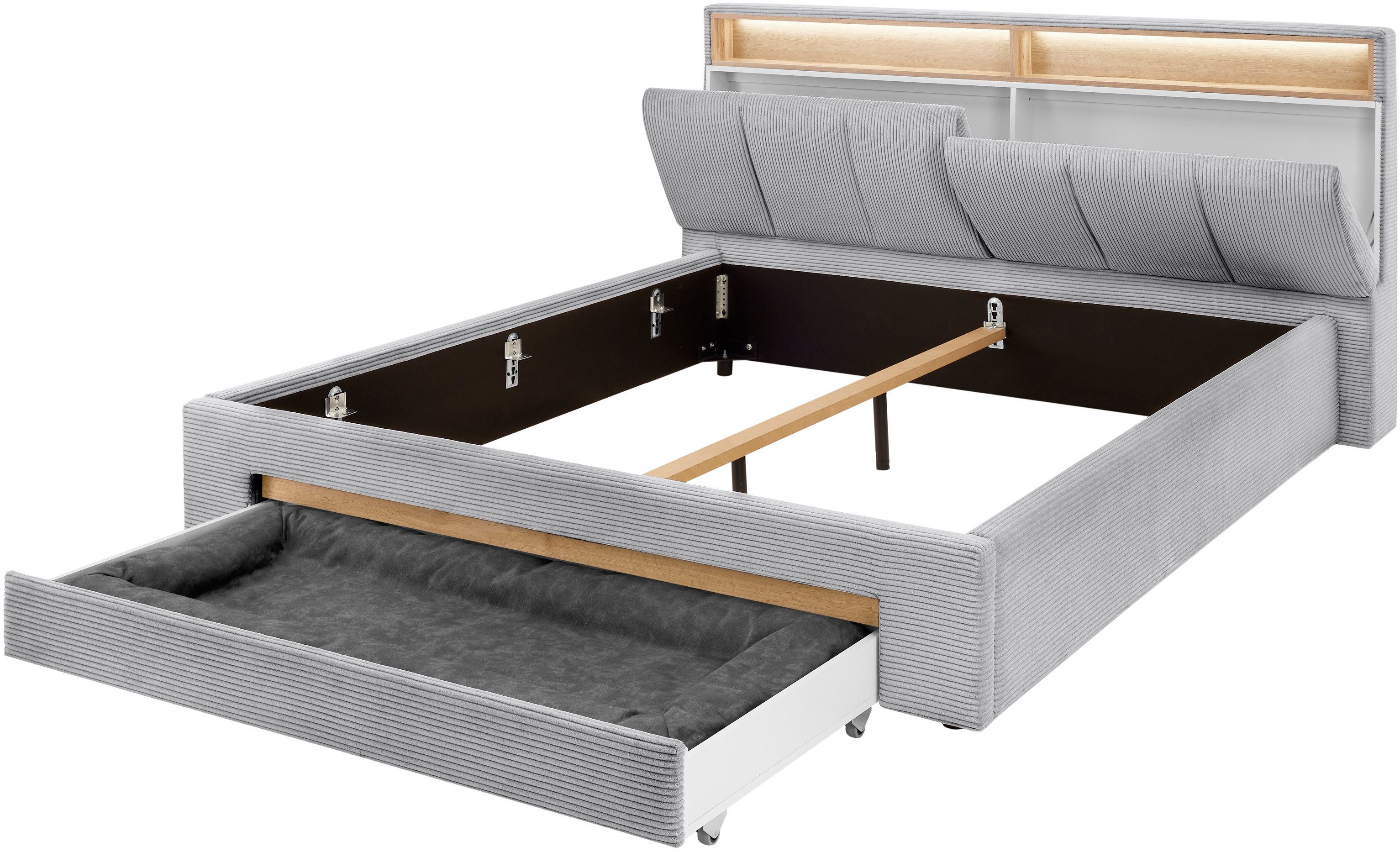 INOSIGN Gestoffeerd bed CiTY/GiRON,, gepolsterd opbergbed, met LED-verlichting Bedkisten met hondenbed of als opbergruimte, opklapbare hoofdeinden