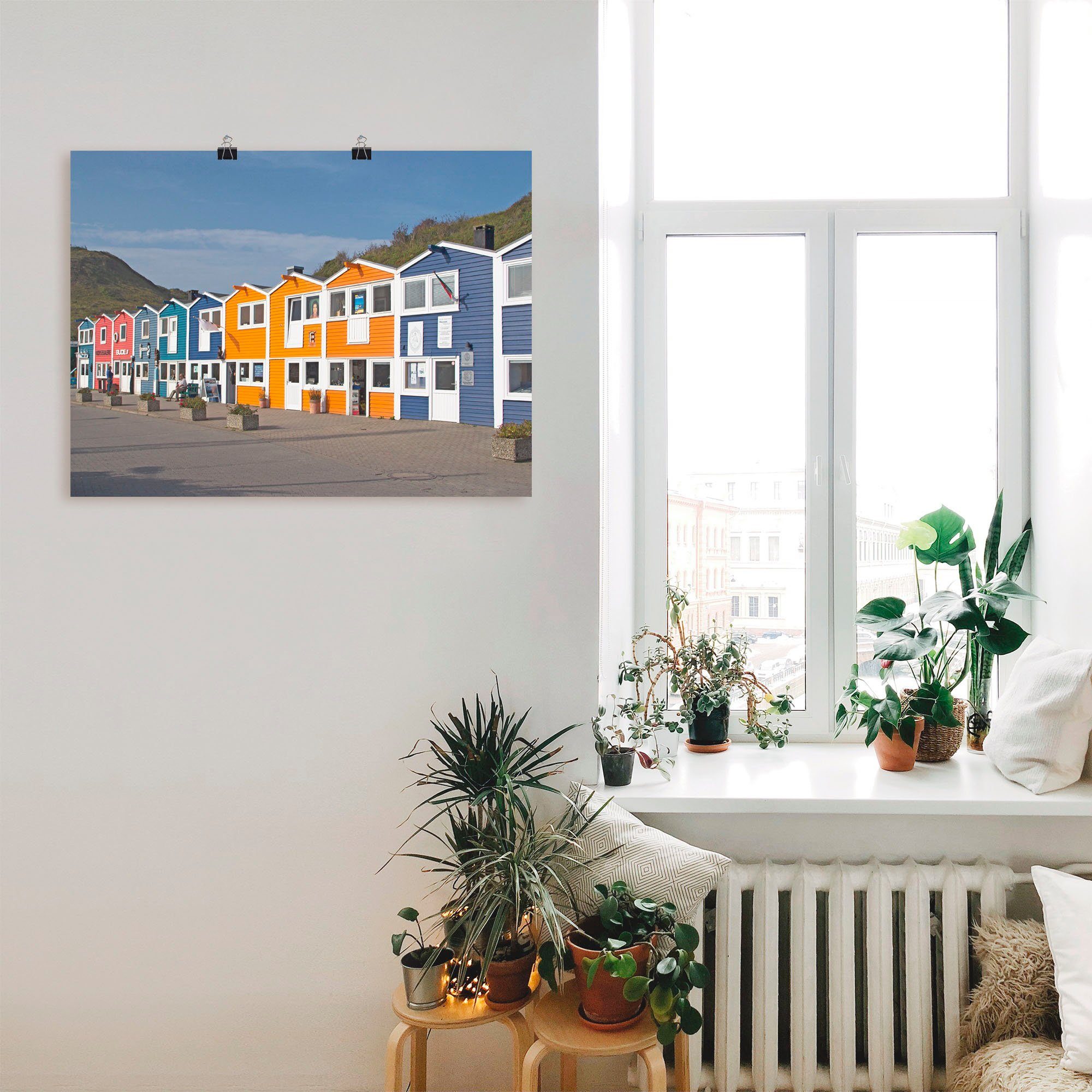 Artland Poster Veelkleurige kramen op Helgoland als artprint op linnen, muursticker of poster in verschillende maten