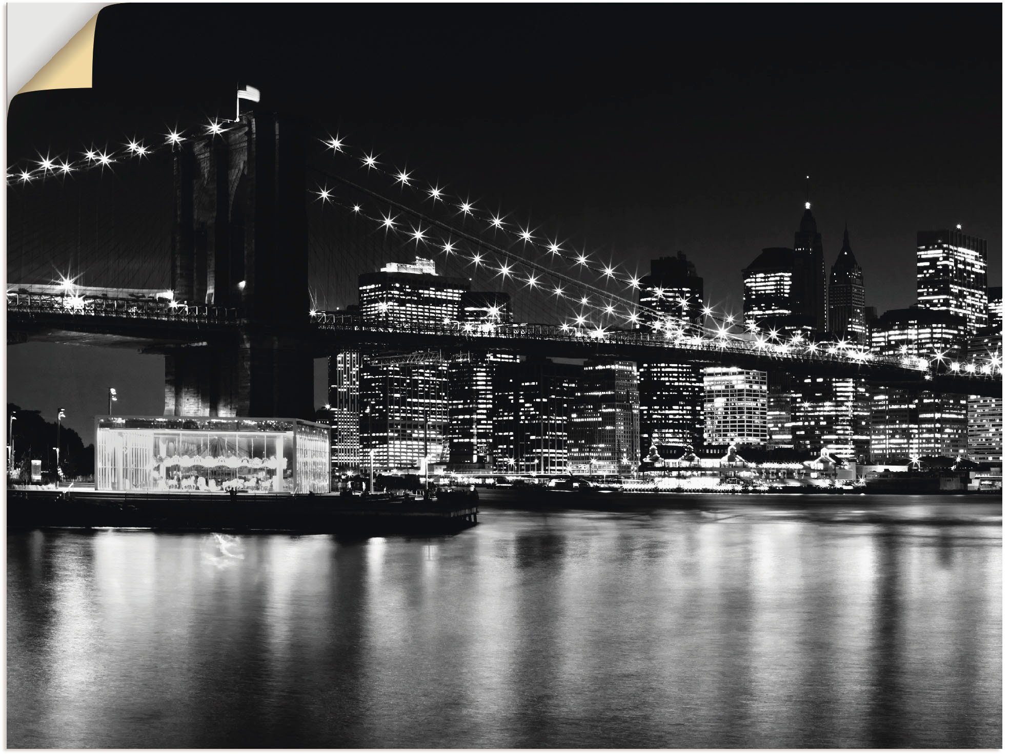 Artland Artprint Night Skyline Manhattan Brooklyn Bridge in vele afmetingen & productsoorten -artprint op linnen, poster, muursticker / wandfolie ook geschikt voor de badkamer (1 s