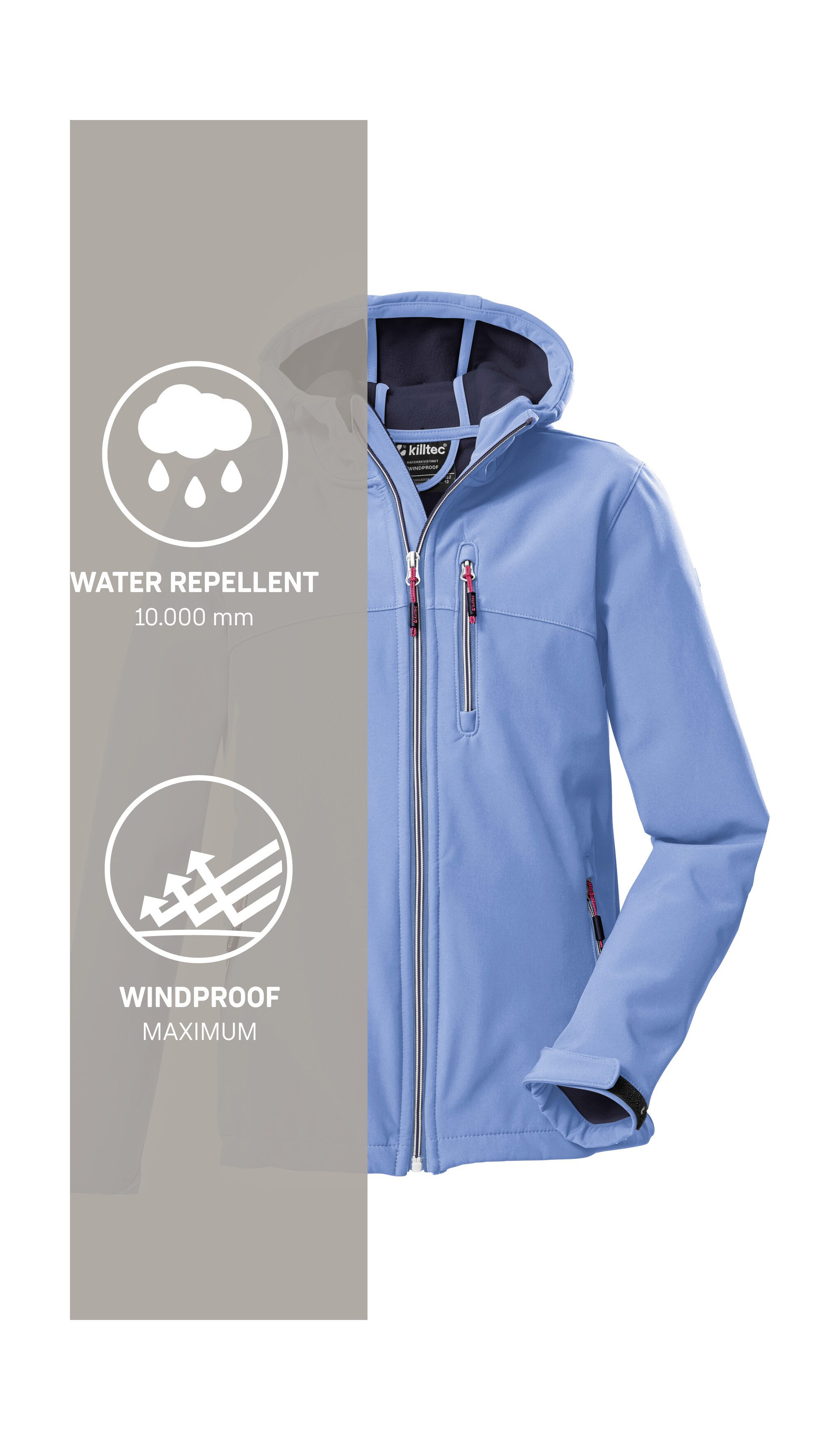 Killtec Softshell-jack Girls softshell-jack Waterafstotend, verstelbare capuchon en mouwen, fleece binnenvoering