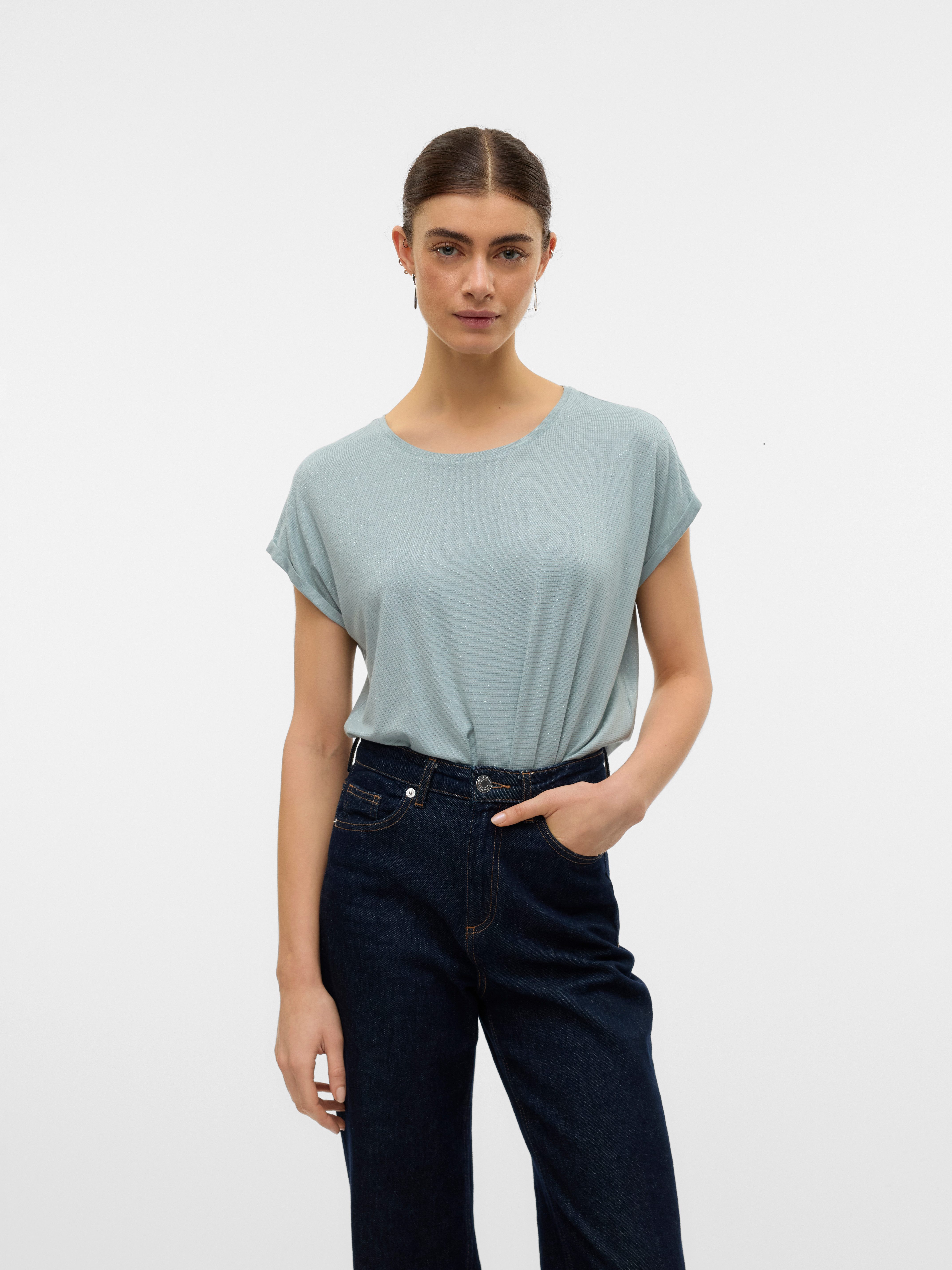Vero Moda Shirt met ronde hals VMLAVA PLAIN SS TOP LUREX STRIPE