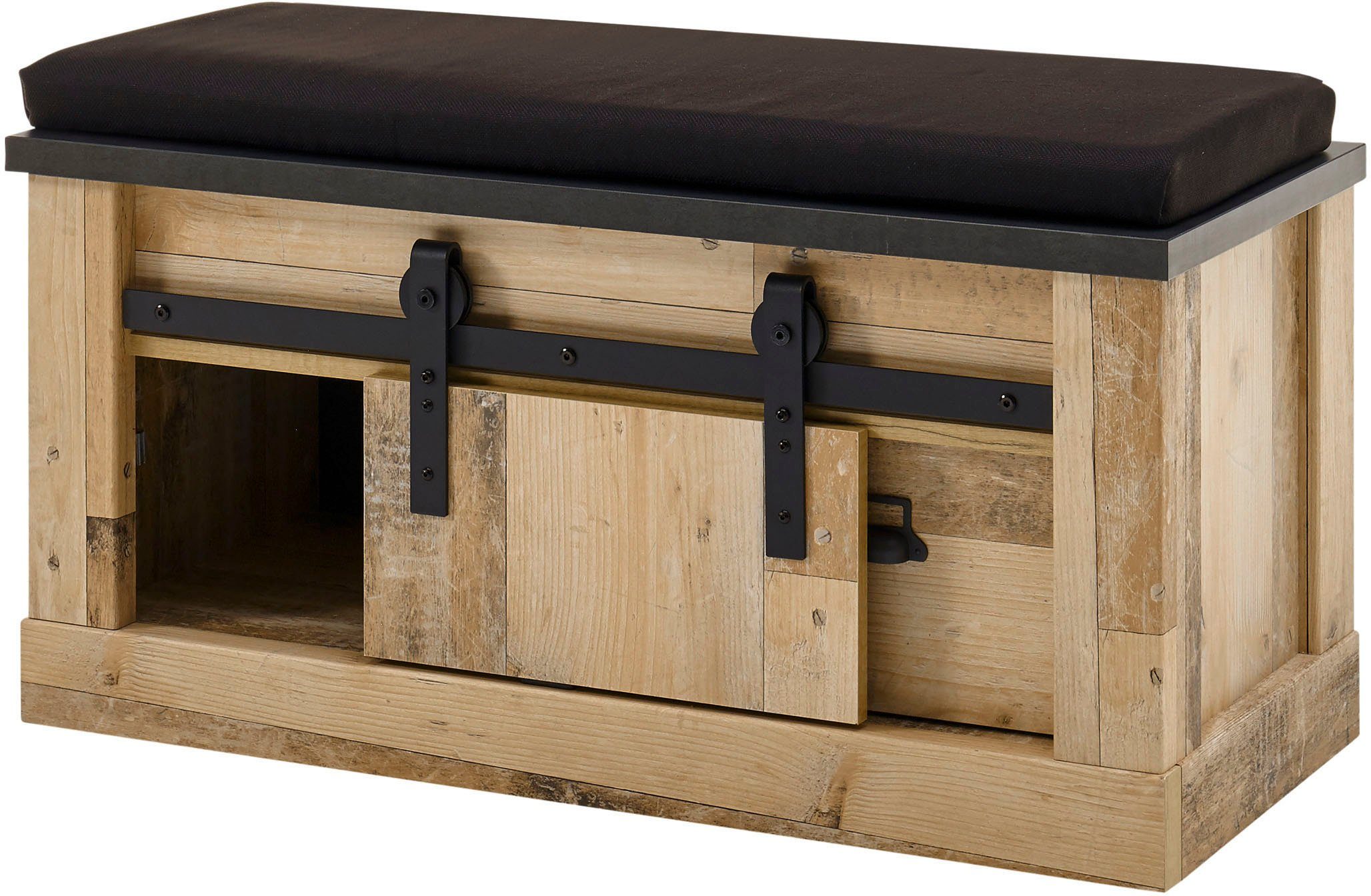 Home affaire Zitbank Sherwood moderne houtdecor, met schuurdeurbeslag van metaal, breedte 93 cm
