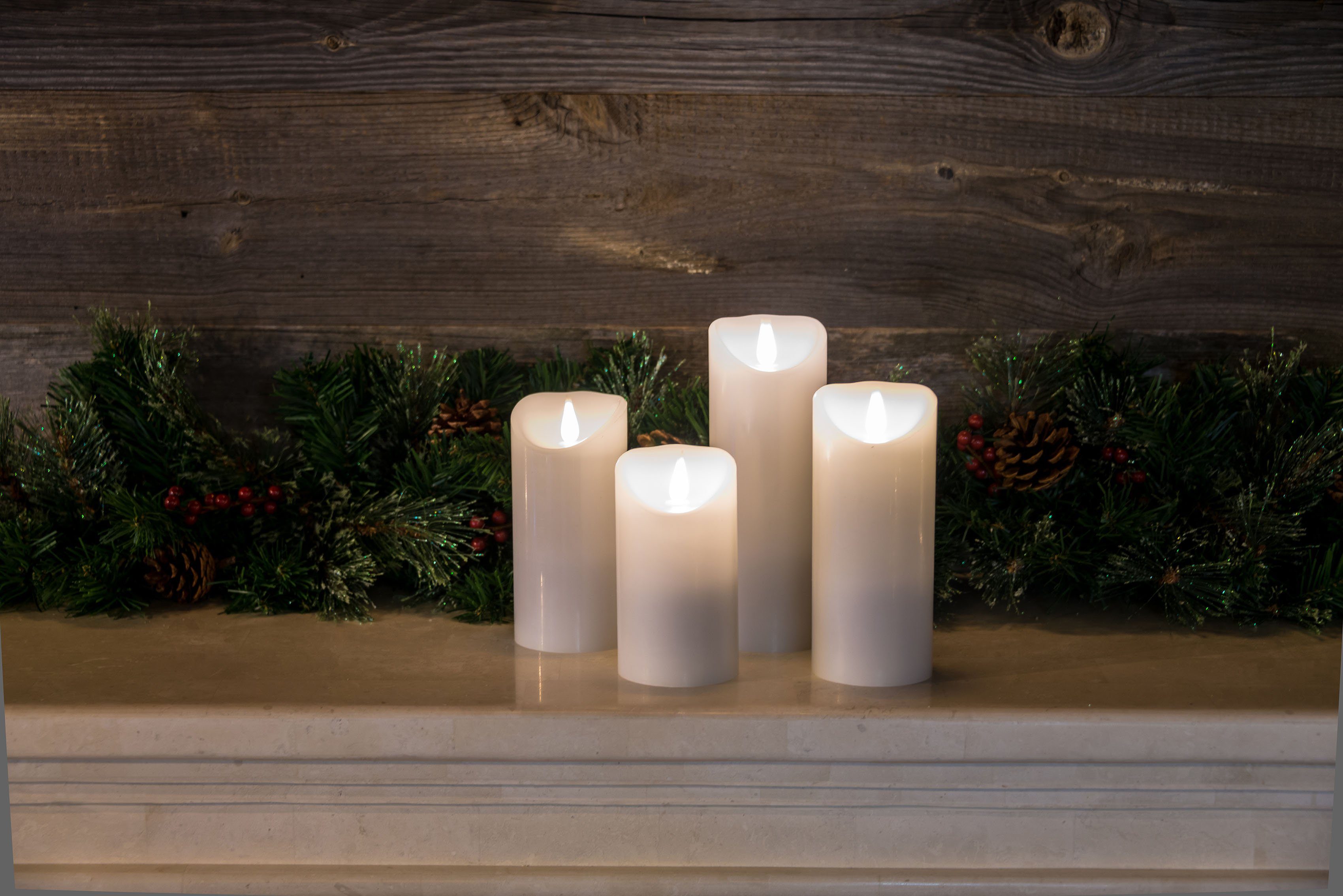 KONSTSMIDE Led-kaars Kerst versiering Led-kaars van echte was, wit, met 3D vlam, ø 7,5 cm, hoogte: 20,5 cm (1-delig)