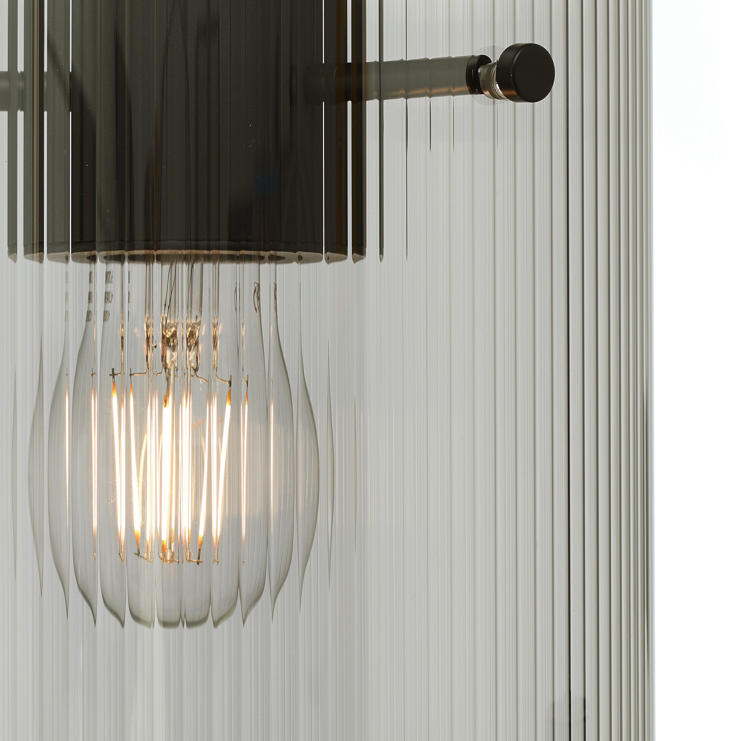 Brilliant Leuchten Hanglamp Riffelini 150 x 48 cm, 3x e27, inkortbaar, geribbeld rookglas, antraciet