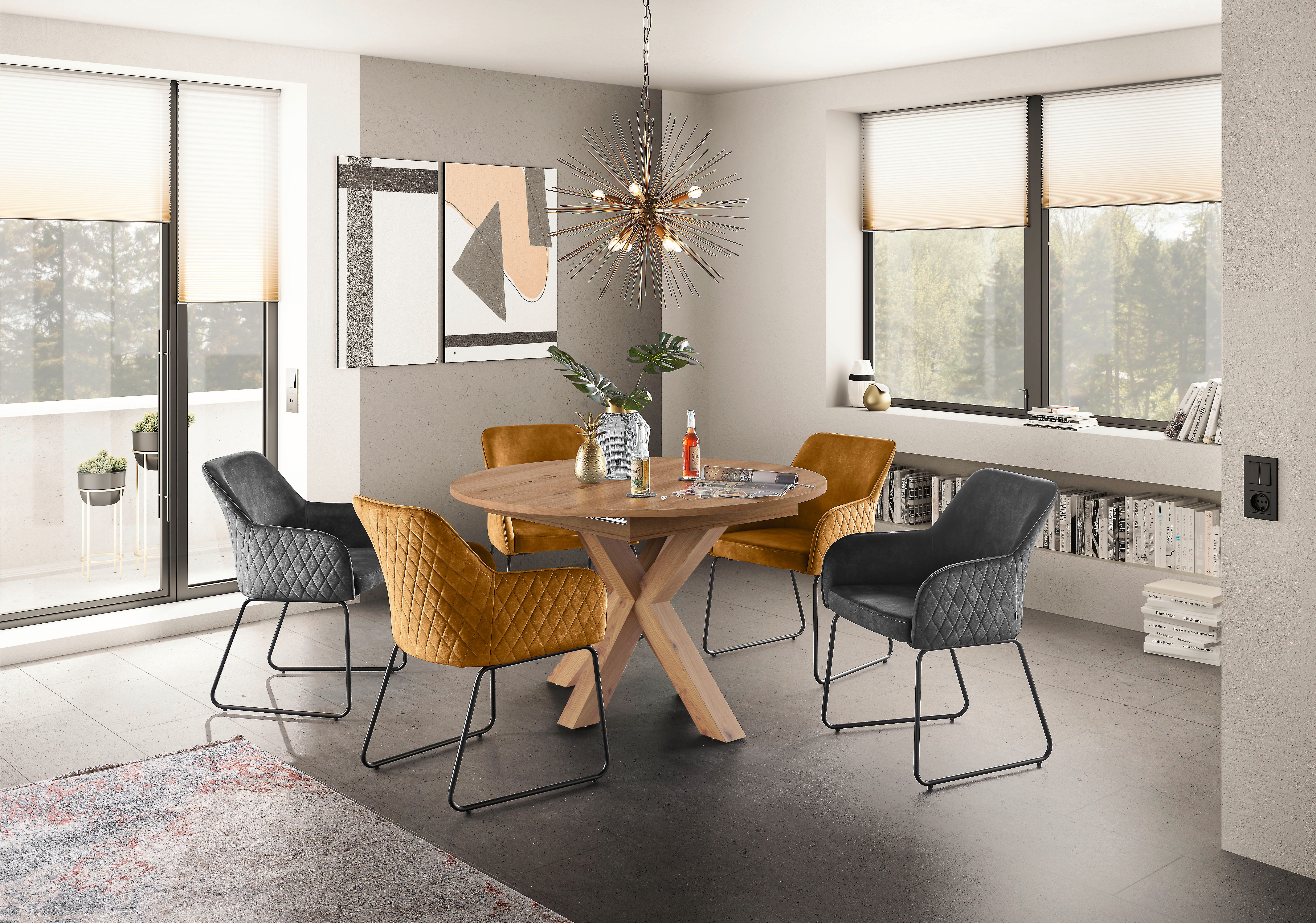 set one by Musterring Eettafel New Atlanta met ronde plaat, uitschuifbaar, stervoet, afmetingen ø130 cm (170x130 cm)