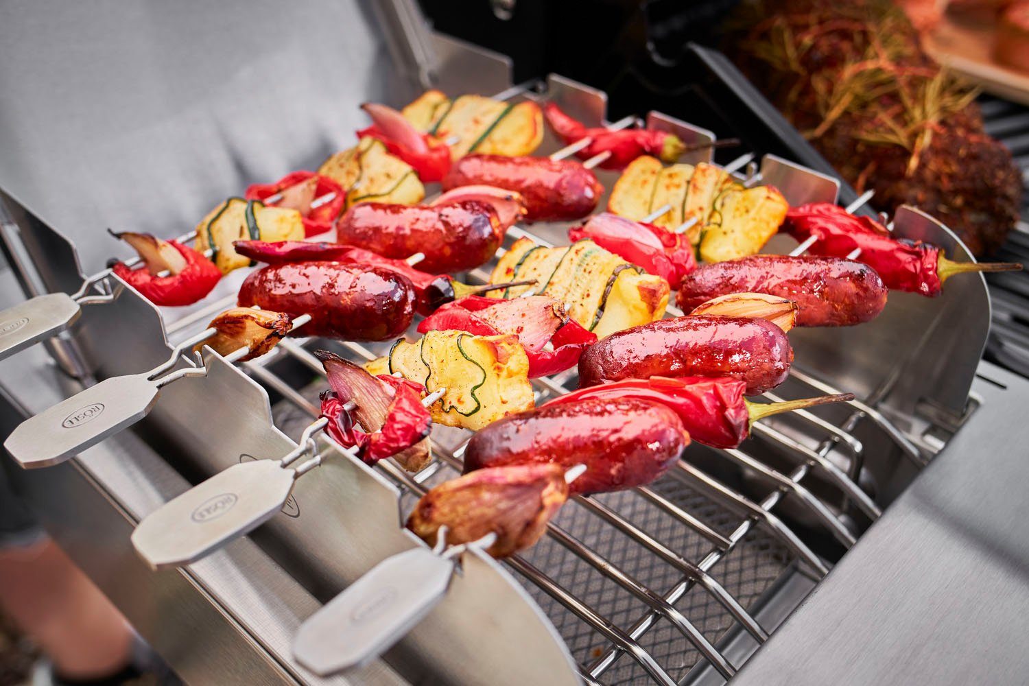 ROESLE Windbescherming voor barbecue VIDERO, 25398 voor primezone, hoogwaardige houder voor grillspiezen, roestvrij staal (2 stuks)
