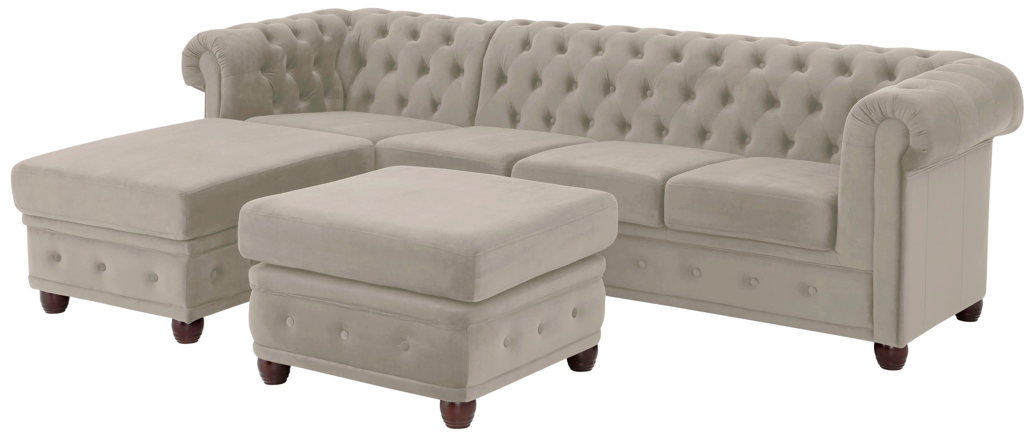 Home affaire Chesterfield-bank New Castle L-vorm hoogwaardige capitonnage in chesterfield-design, bxdxh: 255(171x72)