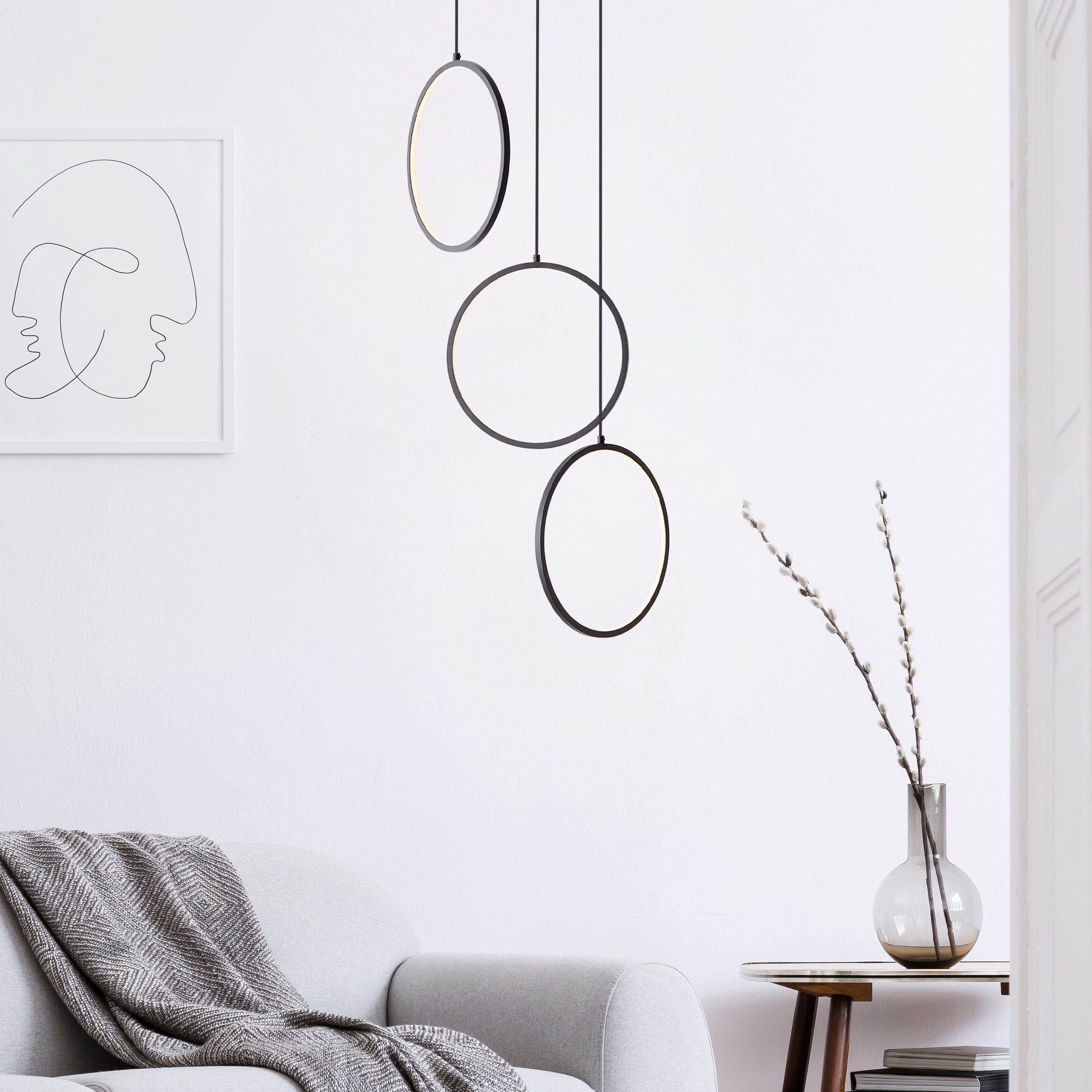 Brilliant Leuchten Led-hanglamp Chaumont Hoogte 150 cm, uitschuifbaar 45 cm, 3100 lm, aluminium, zwart