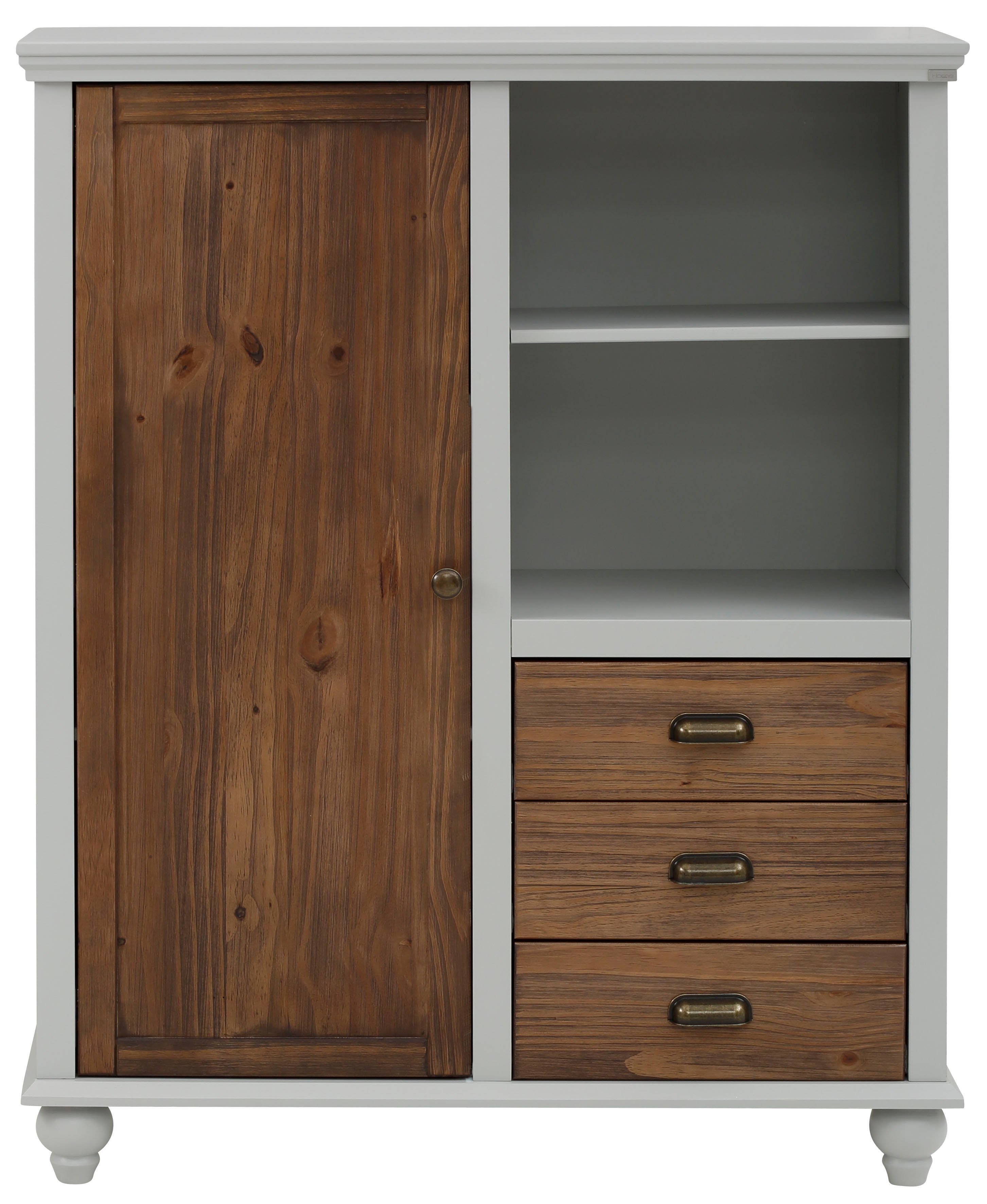 Home affaire Hoge kast Borey met 1 deur en 3 laden van massief hout, hoogte 125 cm, breedte 100 cm